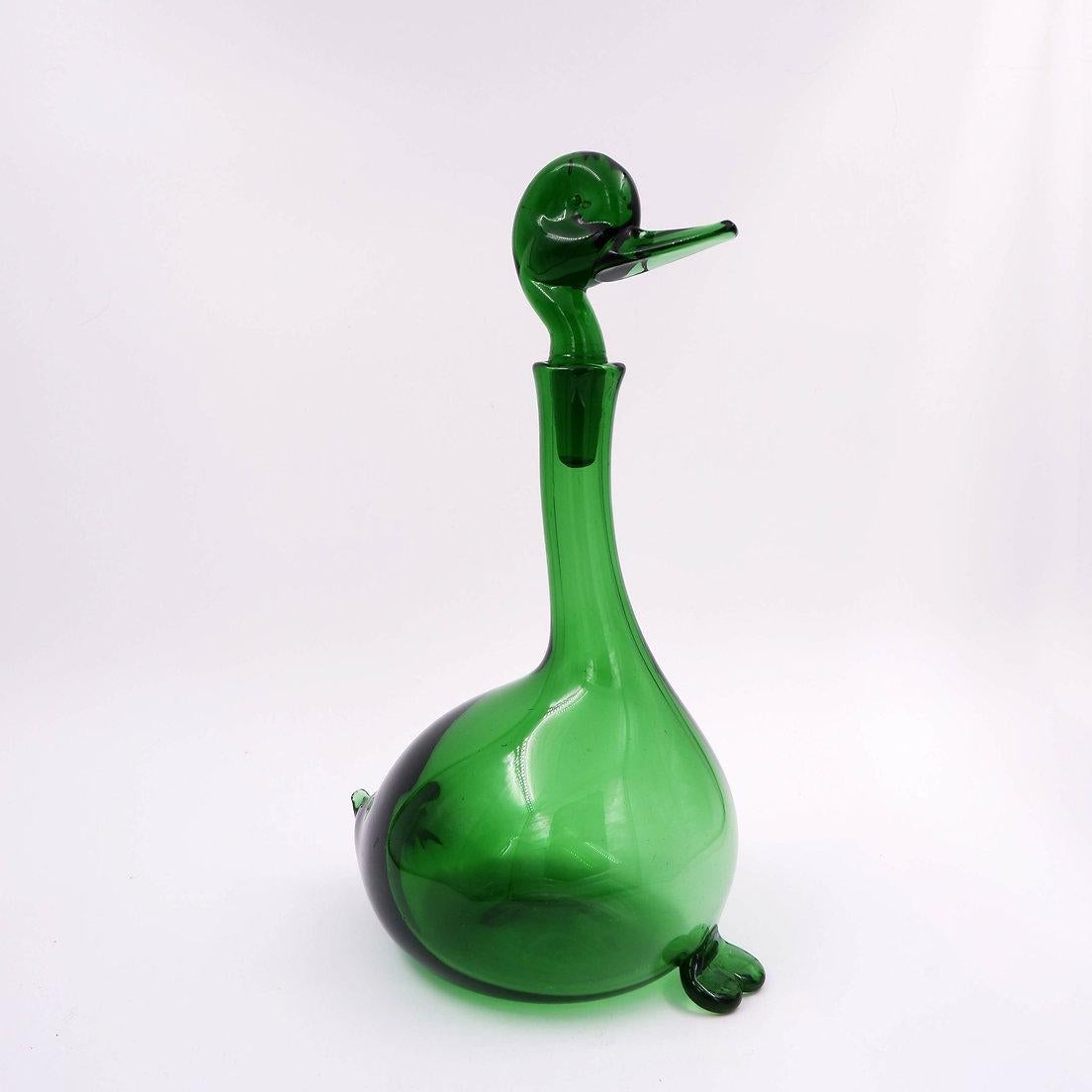 Mid-Century moderno Decanter per anatra Empoli Verde attribuito a Gio Ponti per Toso Bagnoli - anni '60 in vendita