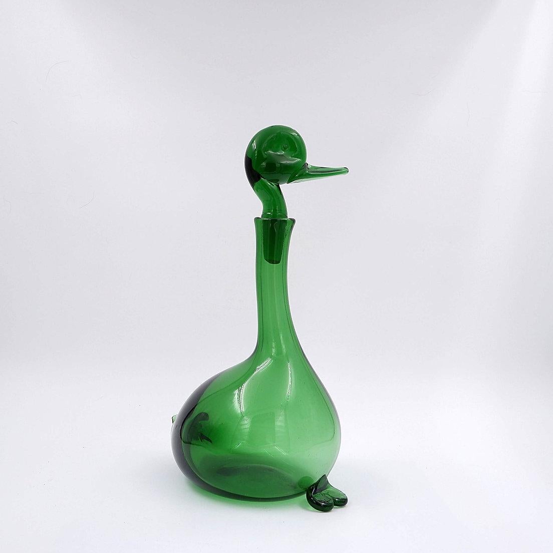 Metà XX secolo Decanter per anatra Empoli Verde attribuito a Gio Ponti per Toso Bagnoli - anni '60 in vendita
