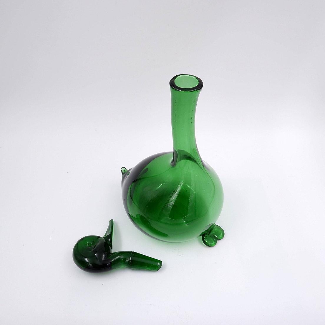 Vetro Decanter per anatra Empoli Verde attribuito a Gio Ponti per Toso Bagnoli - anni '60 in vendita