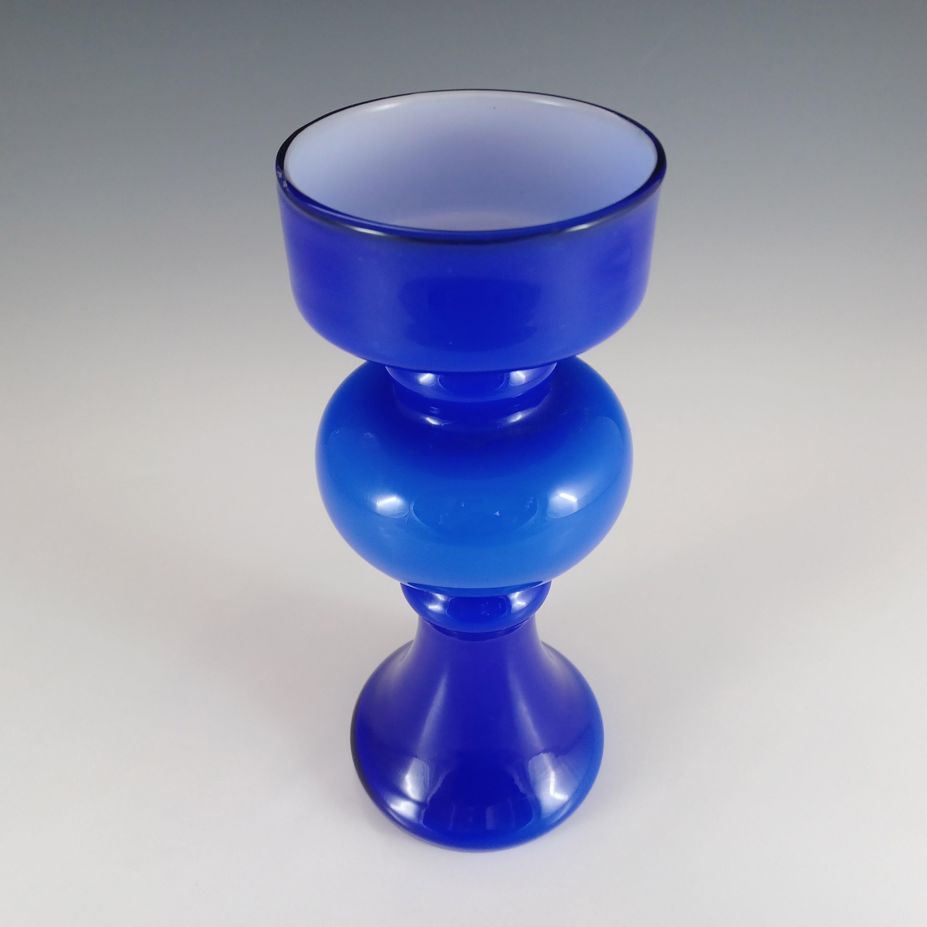 Mid-Century Modern Vase italien vintage Empoli en verre bleu cerclé en vente