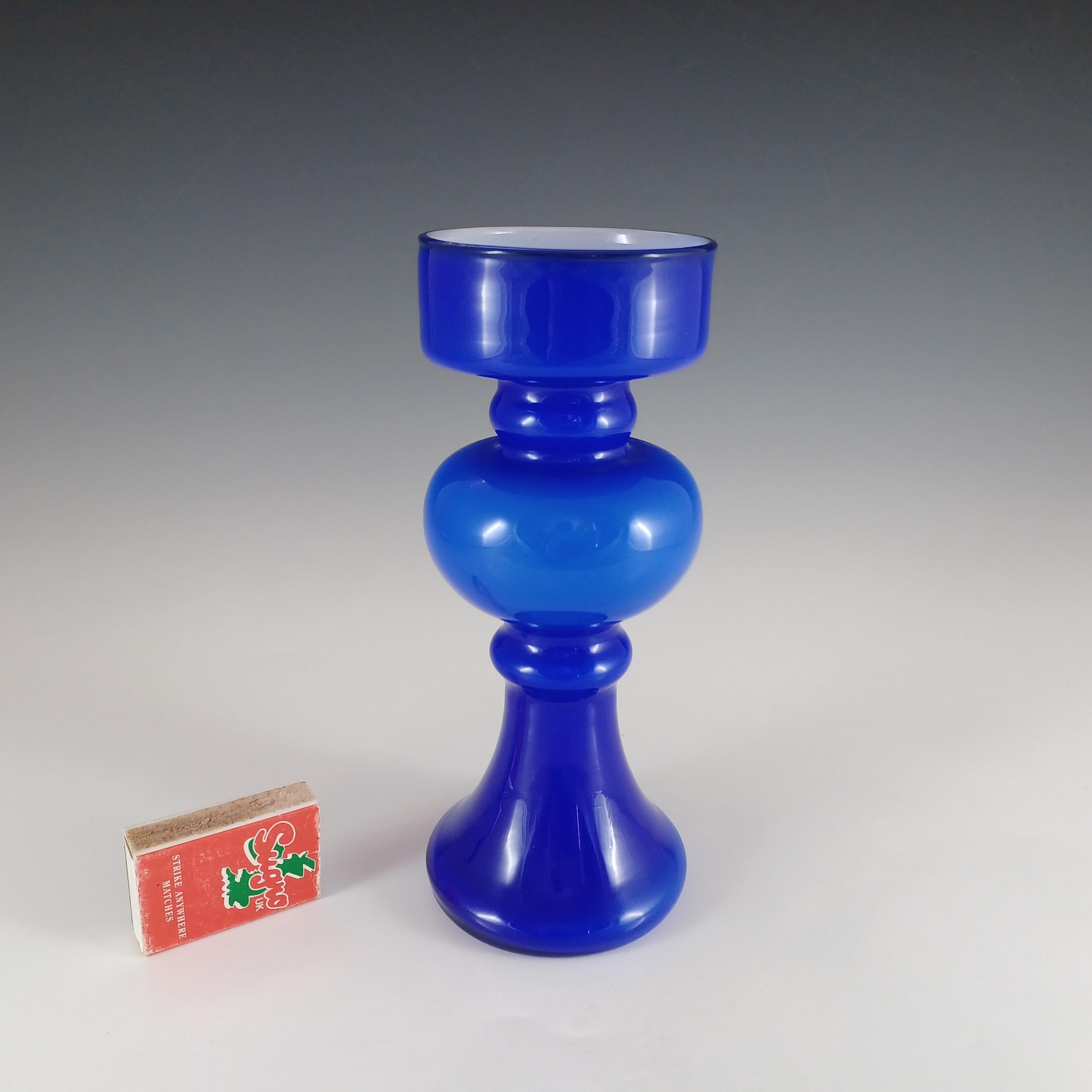 Vase italien vintage Empoli en verre bleu cerclé en vente 2