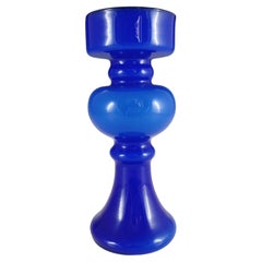 Empoli Vintage Italian Blue Cased Glass Hooped Vase