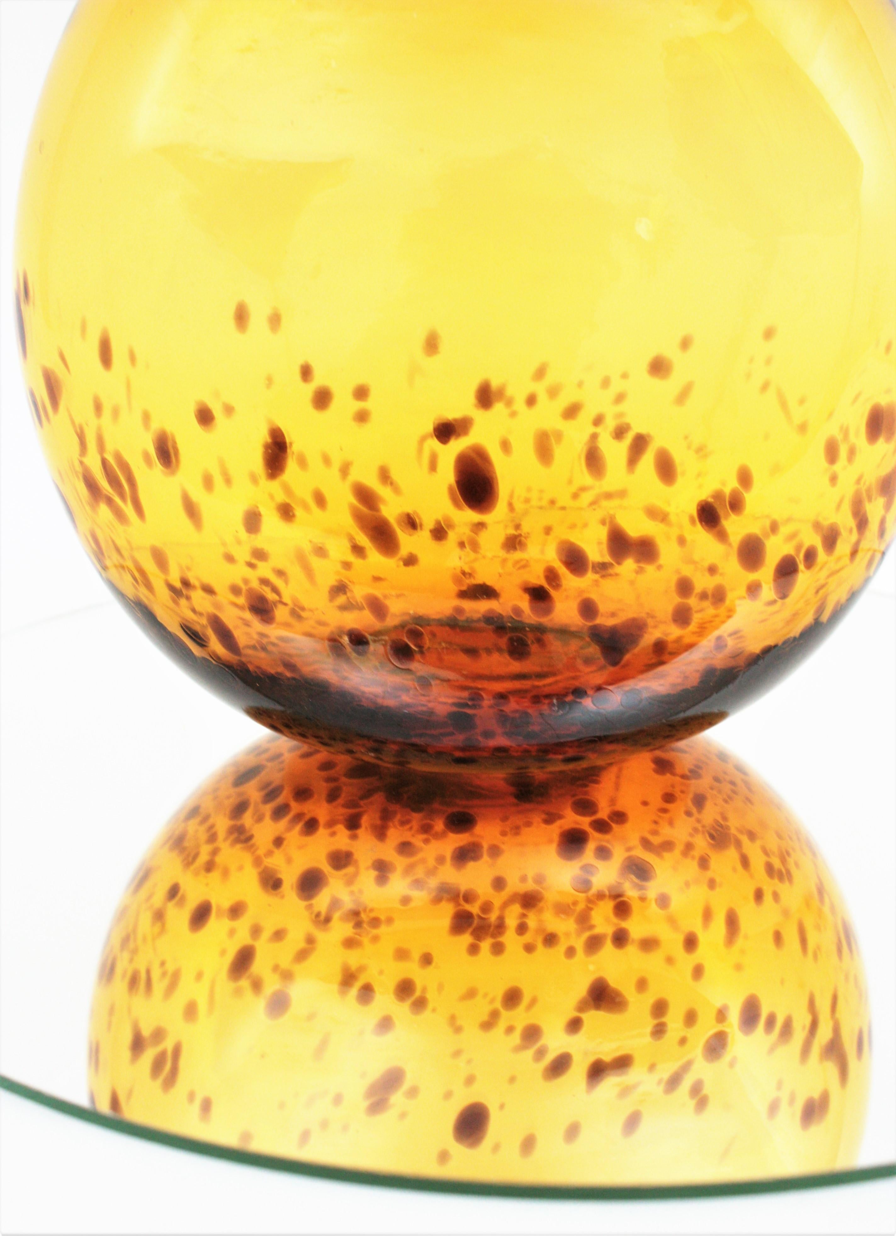 Empoli Yellow Amber Tartaruga Italian Art Glass Vase For Sale 7