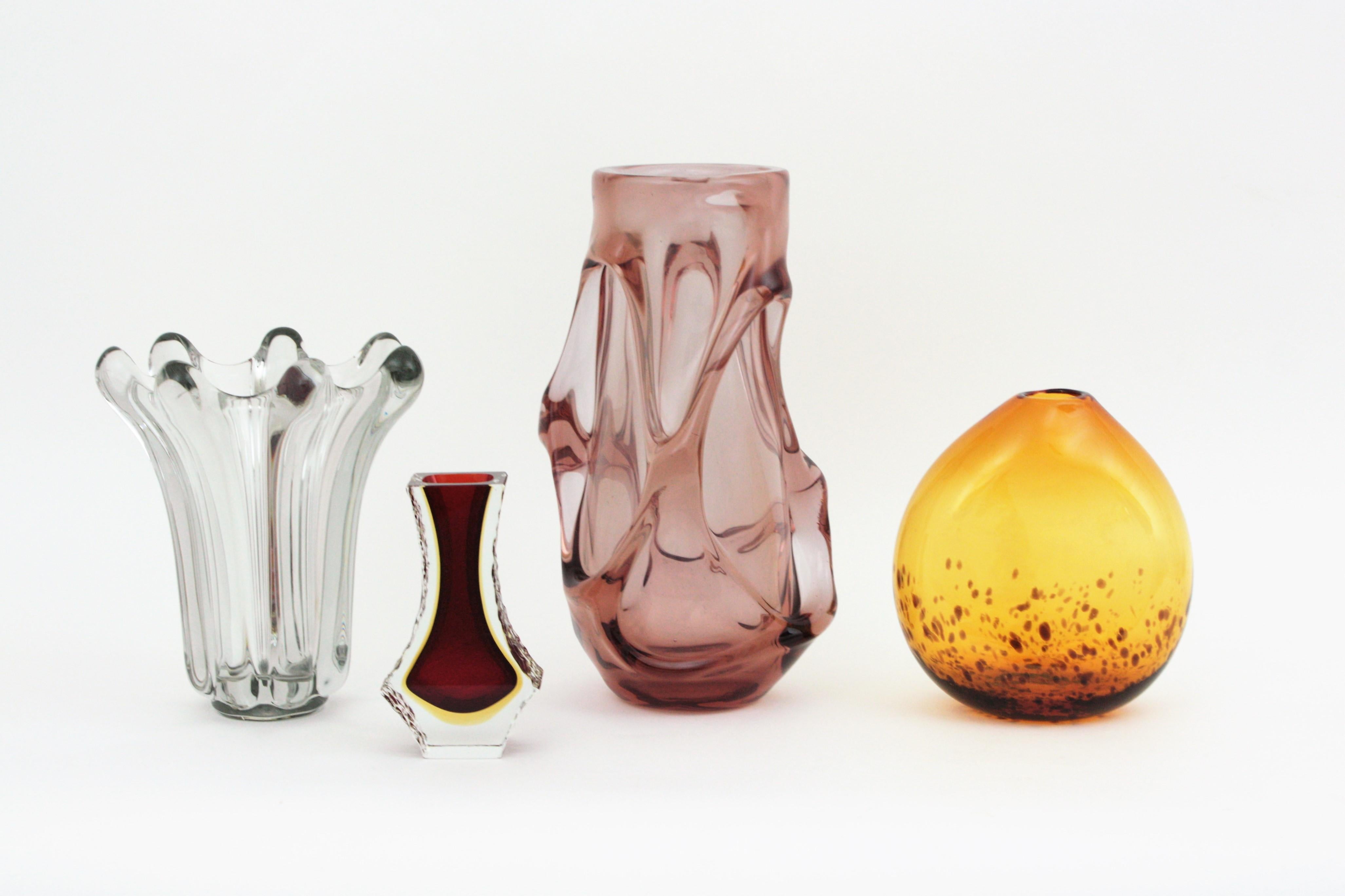 Empoli Yellow Amber Tartaruga Italian Art Glass Vase For Sale 8