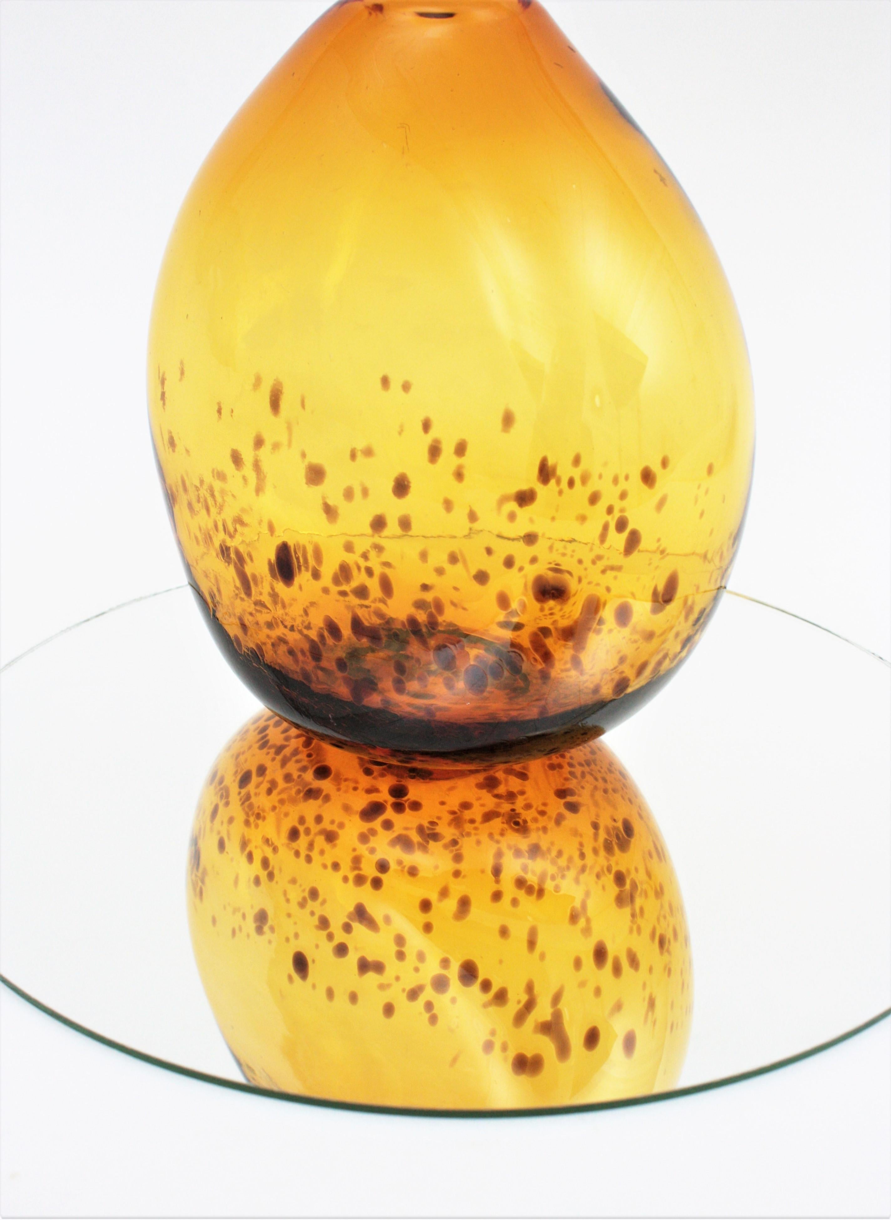 20th Century Empoli Yellow Amber Tartaruga Italian Art Glass Vase For Sale