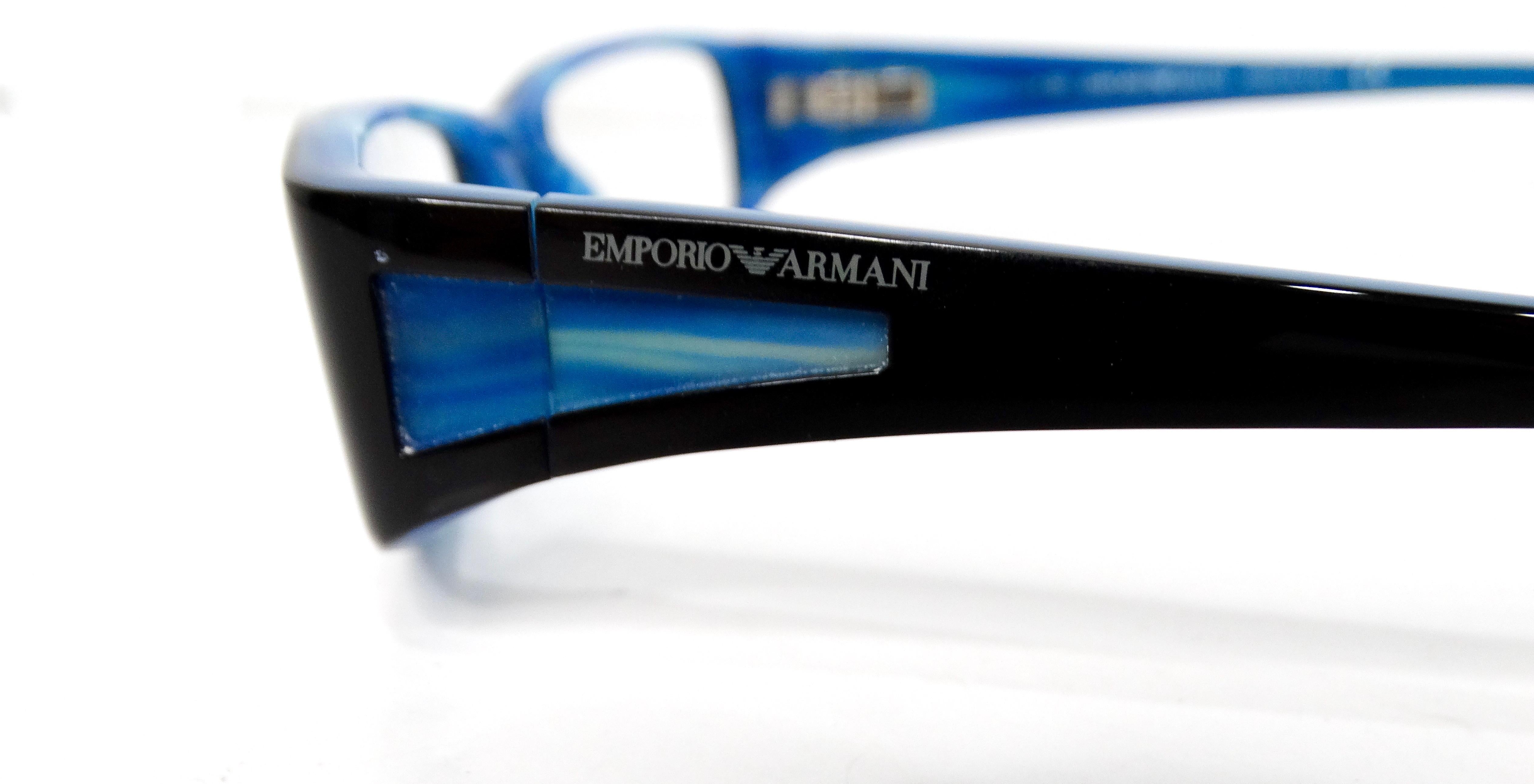 Purple Emporio Amani Blue & Black Handmade Acetate Rectangular Sunglasses circa Y2K For Sale