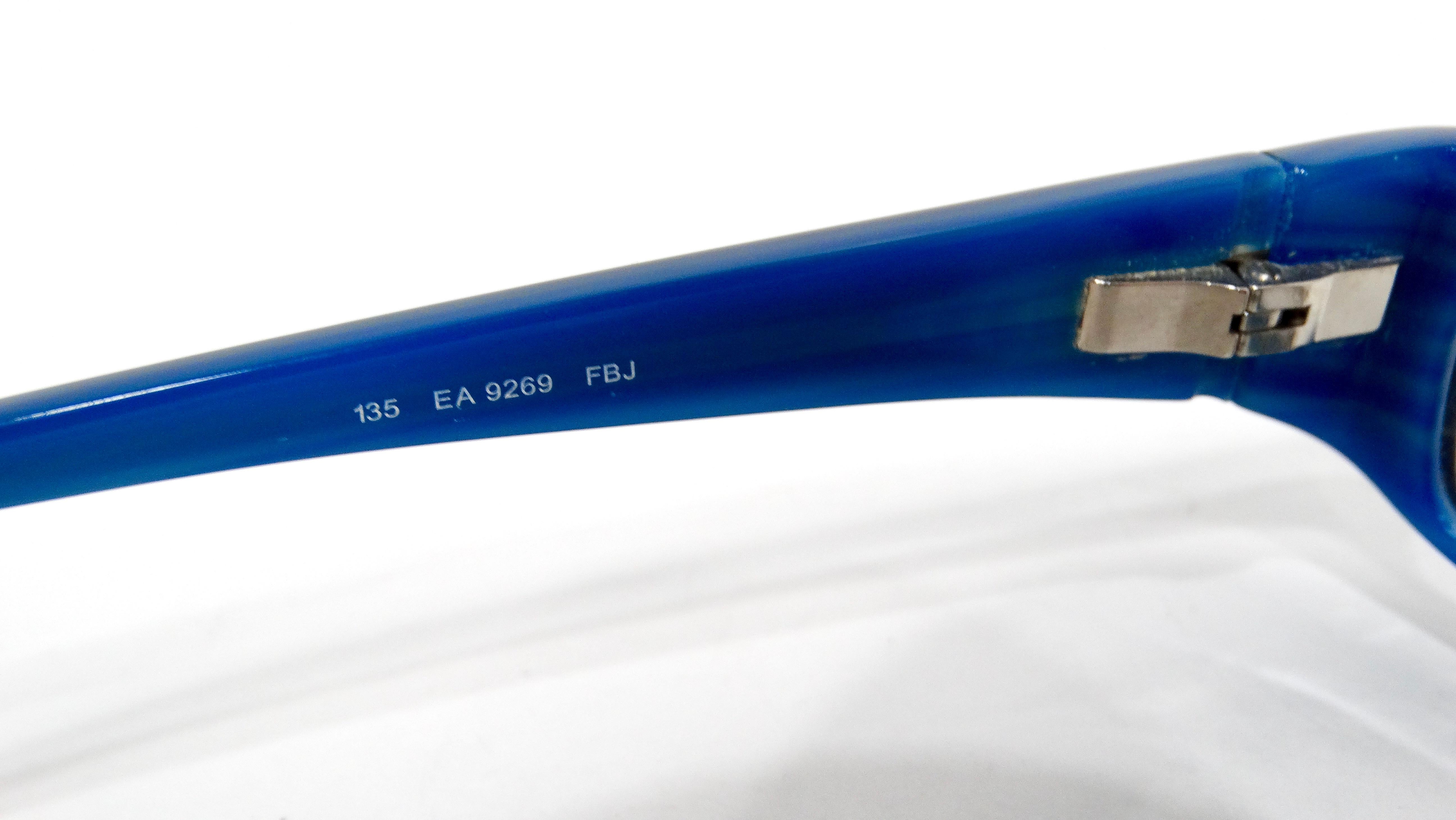 Emporio Amani Blue & Black Handmade Acetate Rectangular Sunglasses circa Y2K In Good Condition For Sale In Scottsdale, AZ