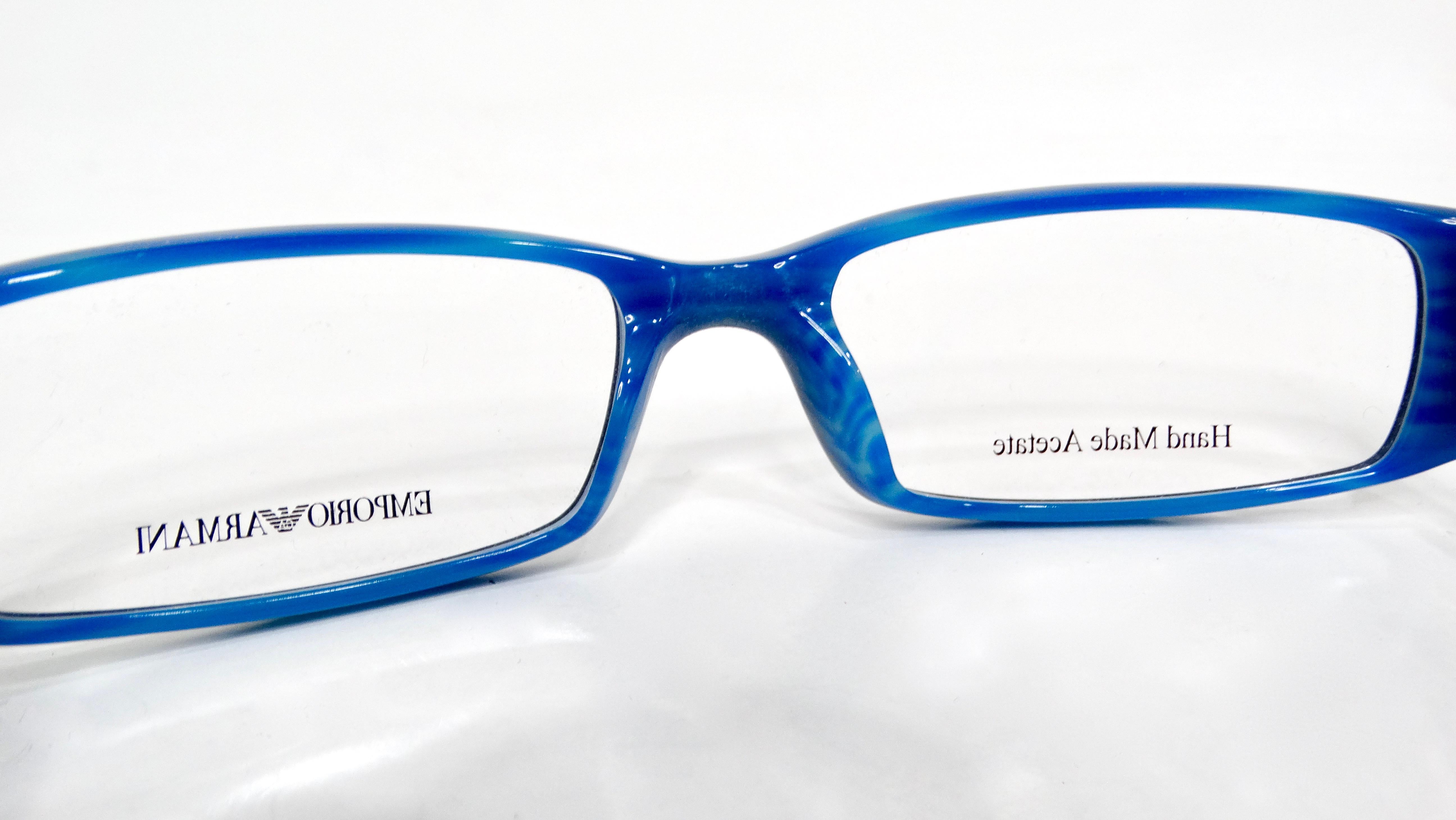 Women's Emporio Amani Blue & Black Handmade Acetate Rectangular Sunglasses circa Y2K For Sale