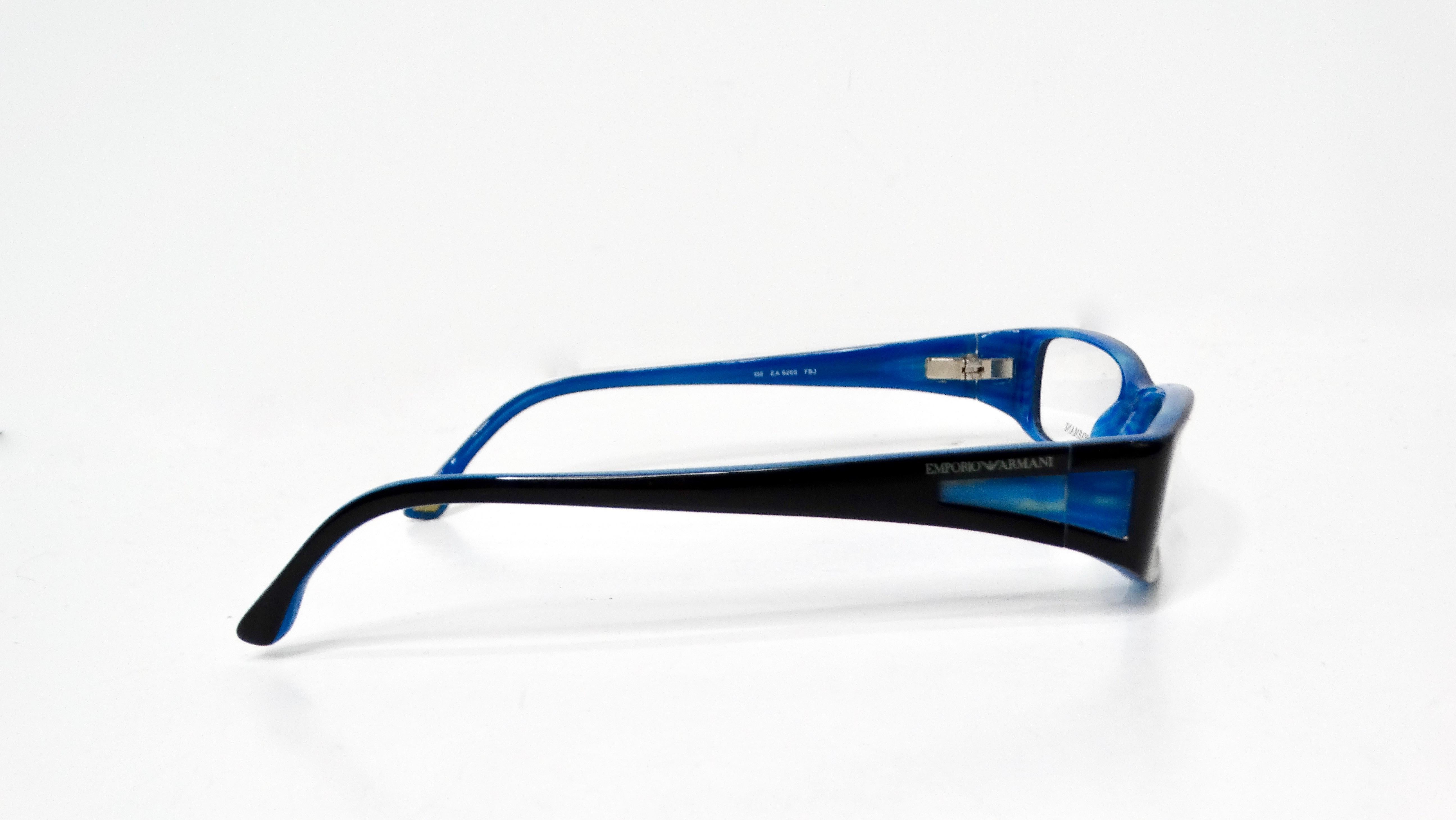 Emporio Amani Blue & Black Handmade Acetate Rectangular Sunglasses circa Y2K For Sale 2