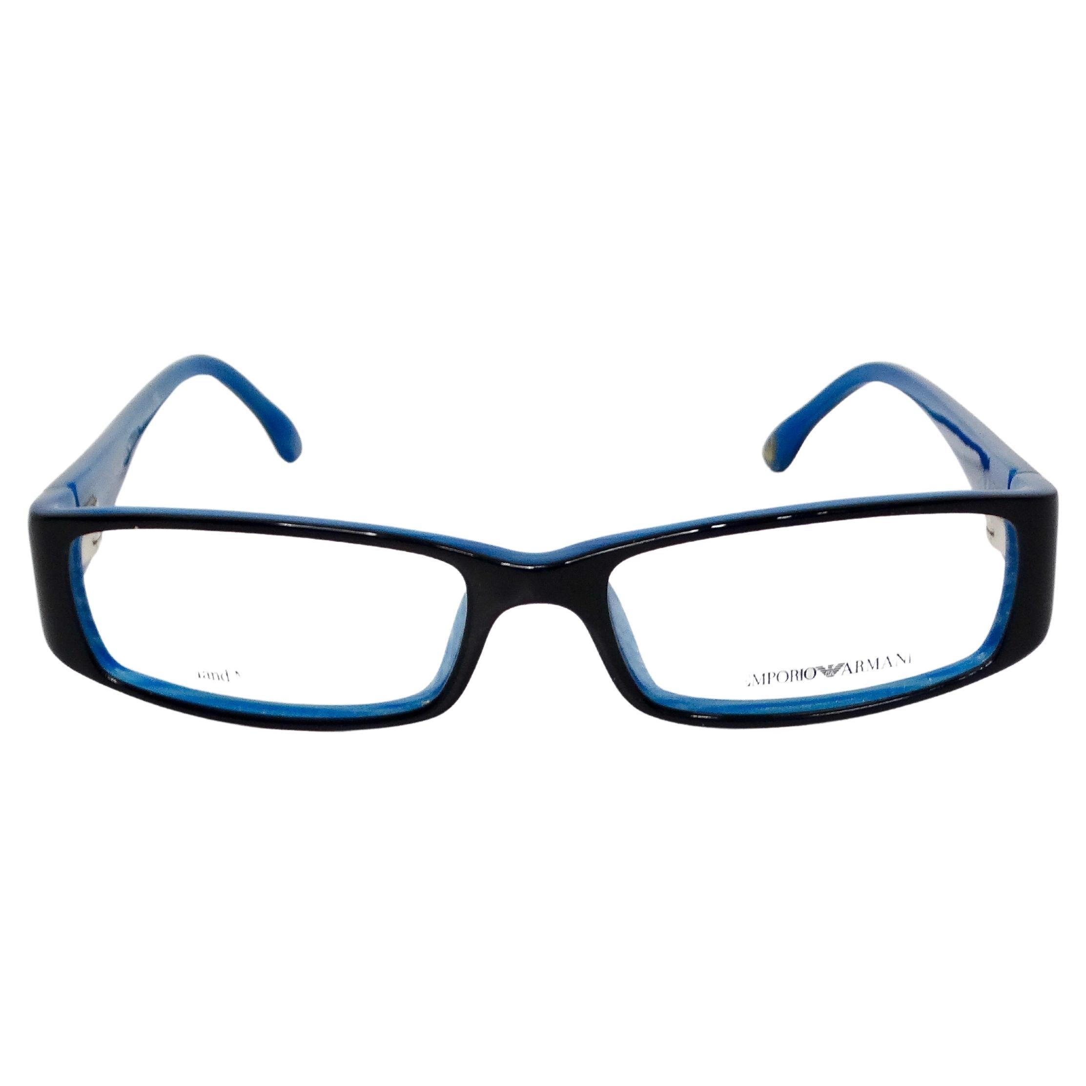 Emporio Amani Blue & Black Handmade Acetate Rectangular Sunglasses circa Y2K For Sale