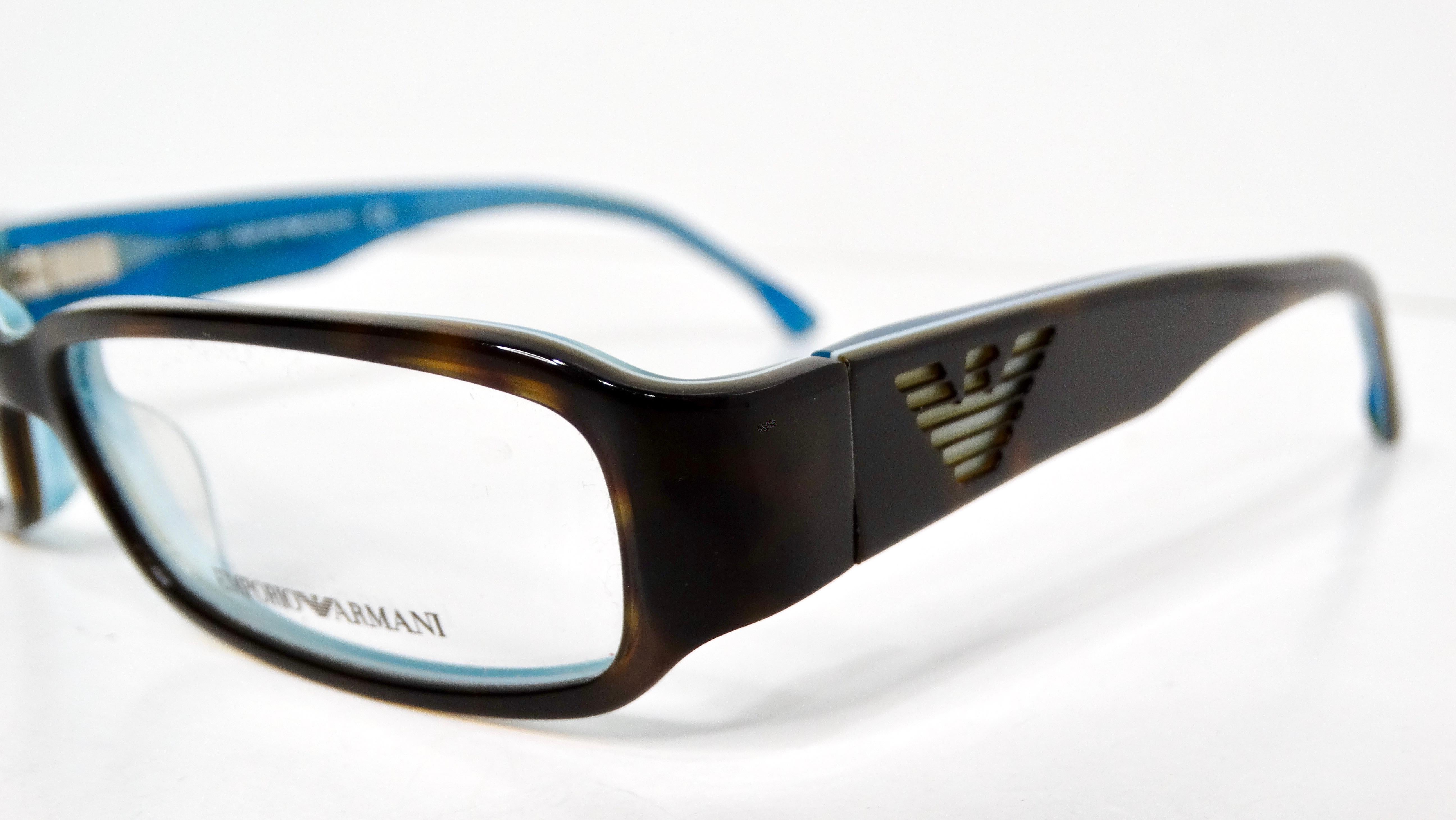 Black Emporio Amani Blue & Tortoise Handmade Acetate Rectangular Sunglasses circa Y2K For Sale