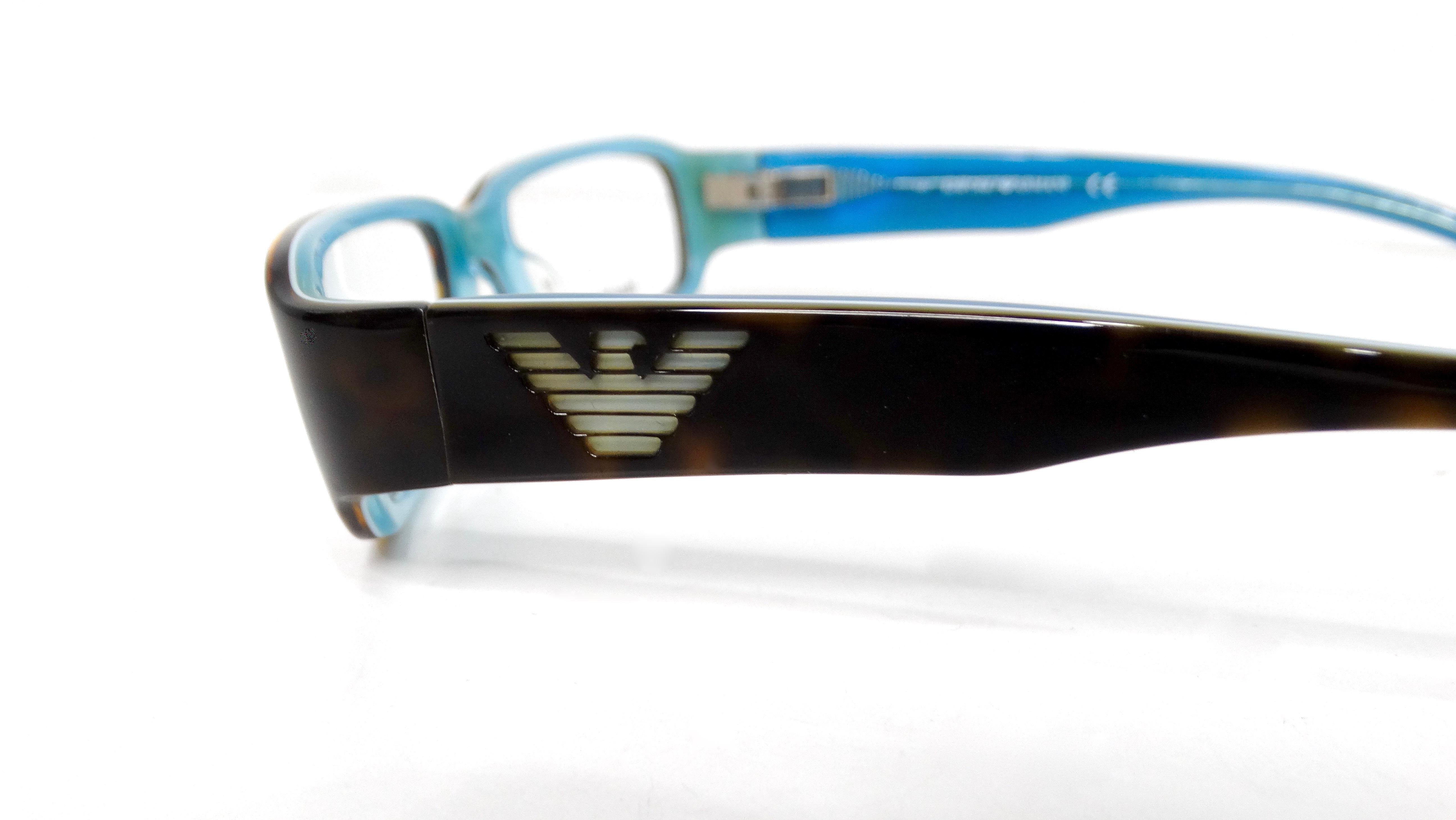 Emporio Amani Blue & Tortoise Handmade Acetate Rectangular Sunglasses circa Y2K In Good Condition For Sale In Scottsdale, AZ