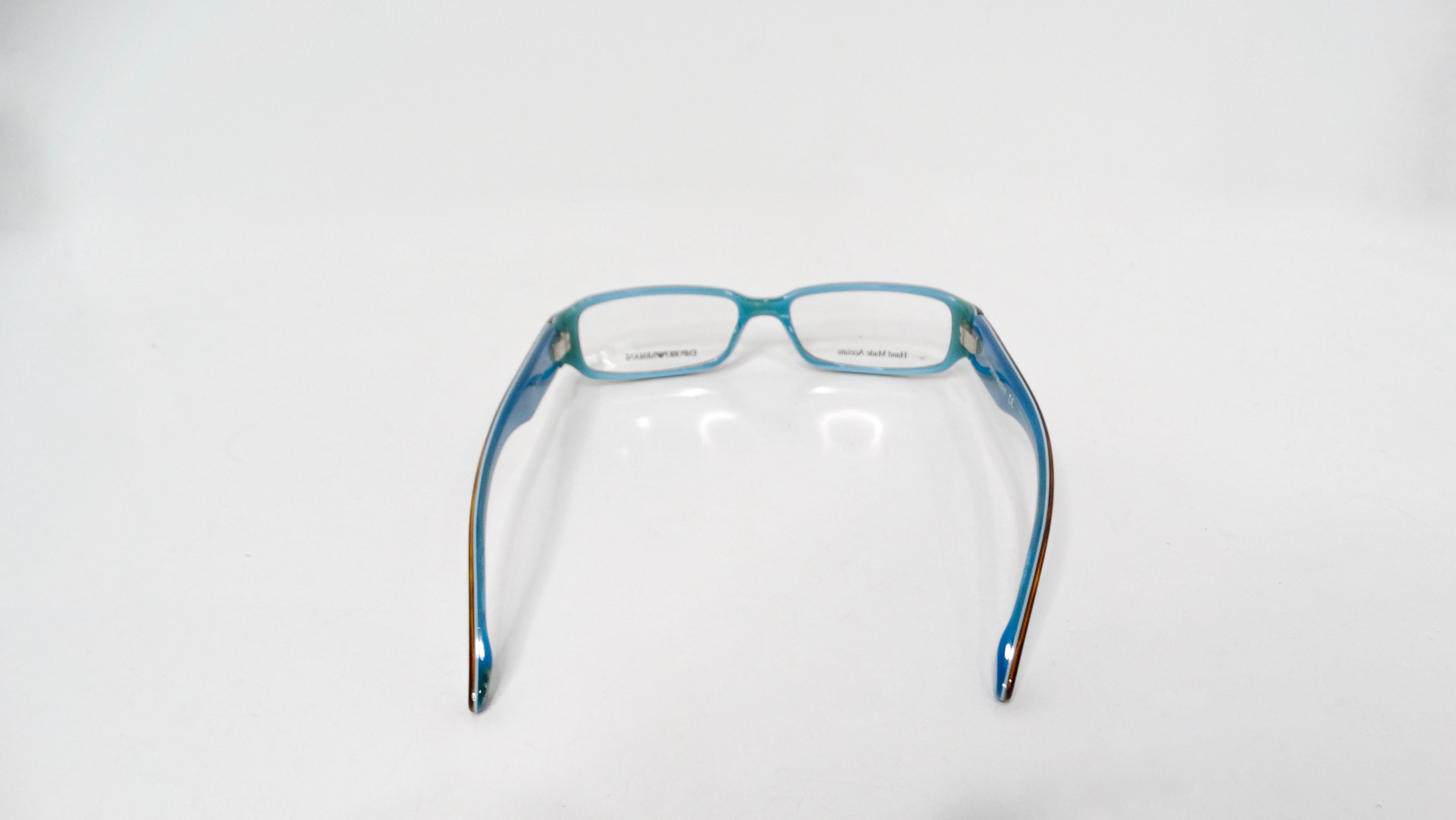 Women's Emporio Amani Blue & Tortoise Handmade Acetate Rectangular Sunglasses circa Y2K For Sale