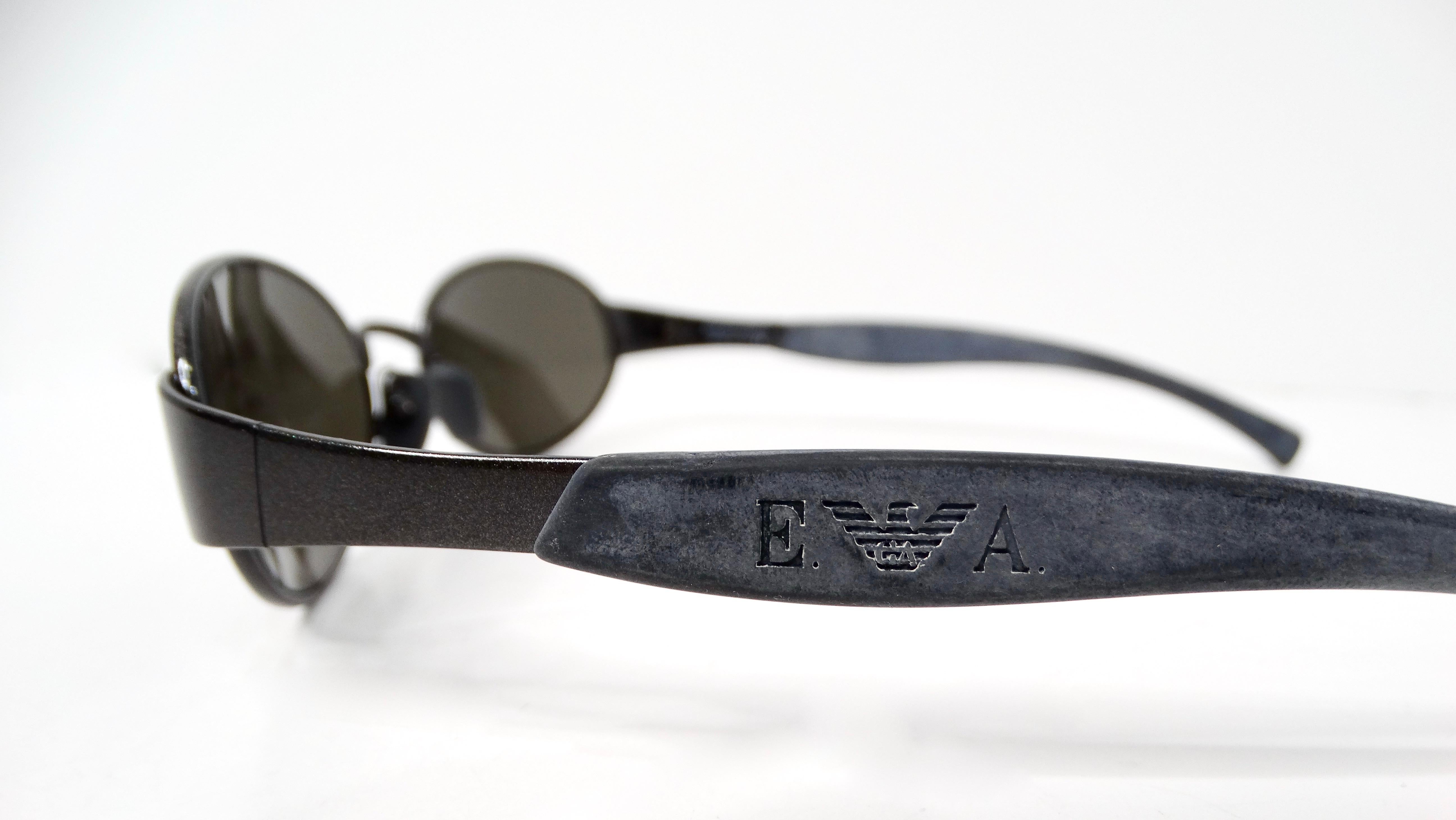 Black Emporio Armani 1990s Sonnenbrille 087-S Oval Frame Metal Sunglasses For Sale