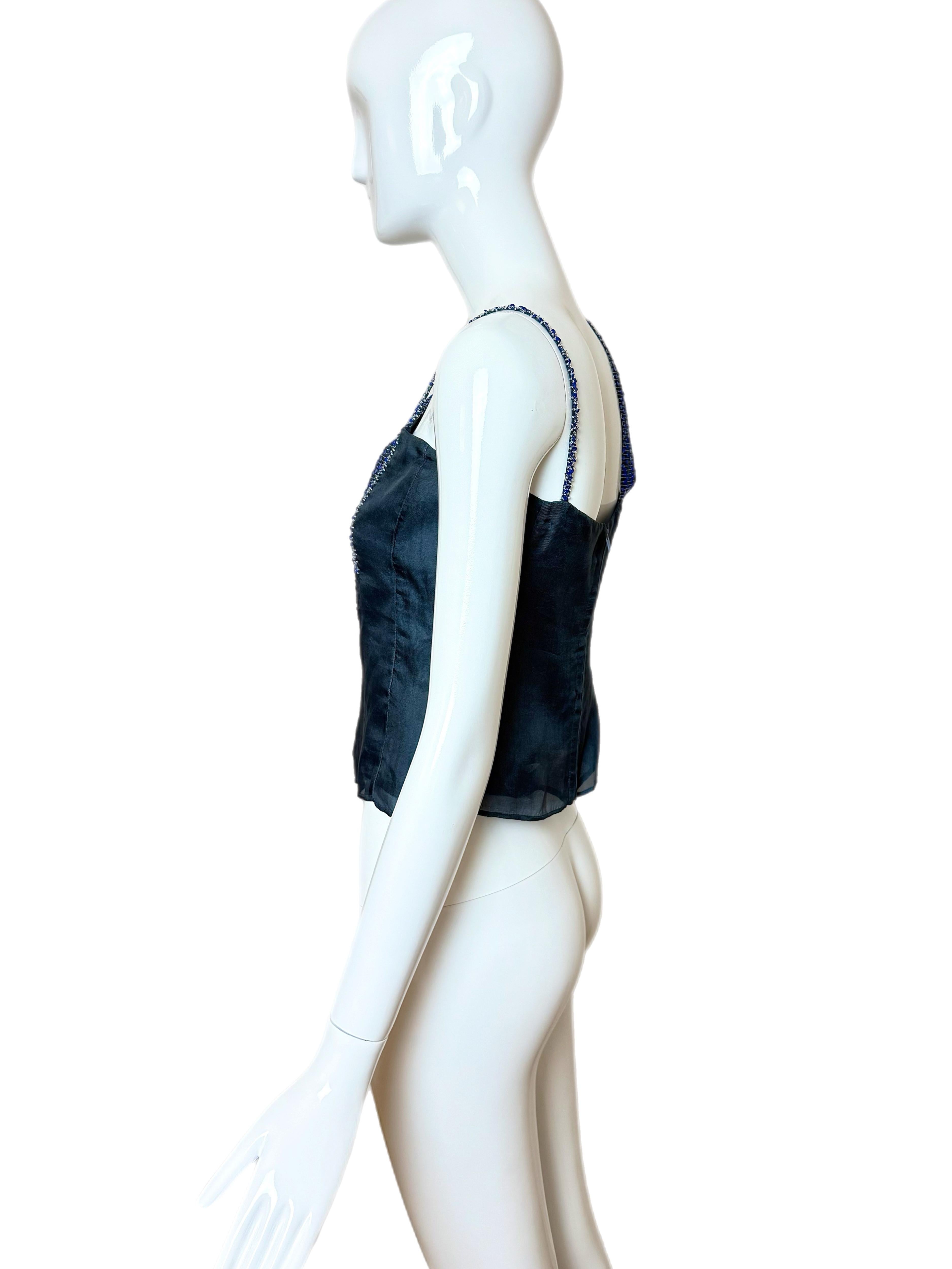 EMPORIO ARMANI 1999 Vintage By Soie Cami perlé Embelli en vente 5