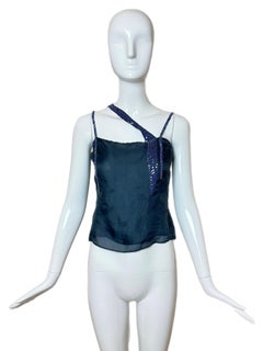 EMPORIO ARMANI 1999 Vintage Blue Silk Beaded Cami Embellished