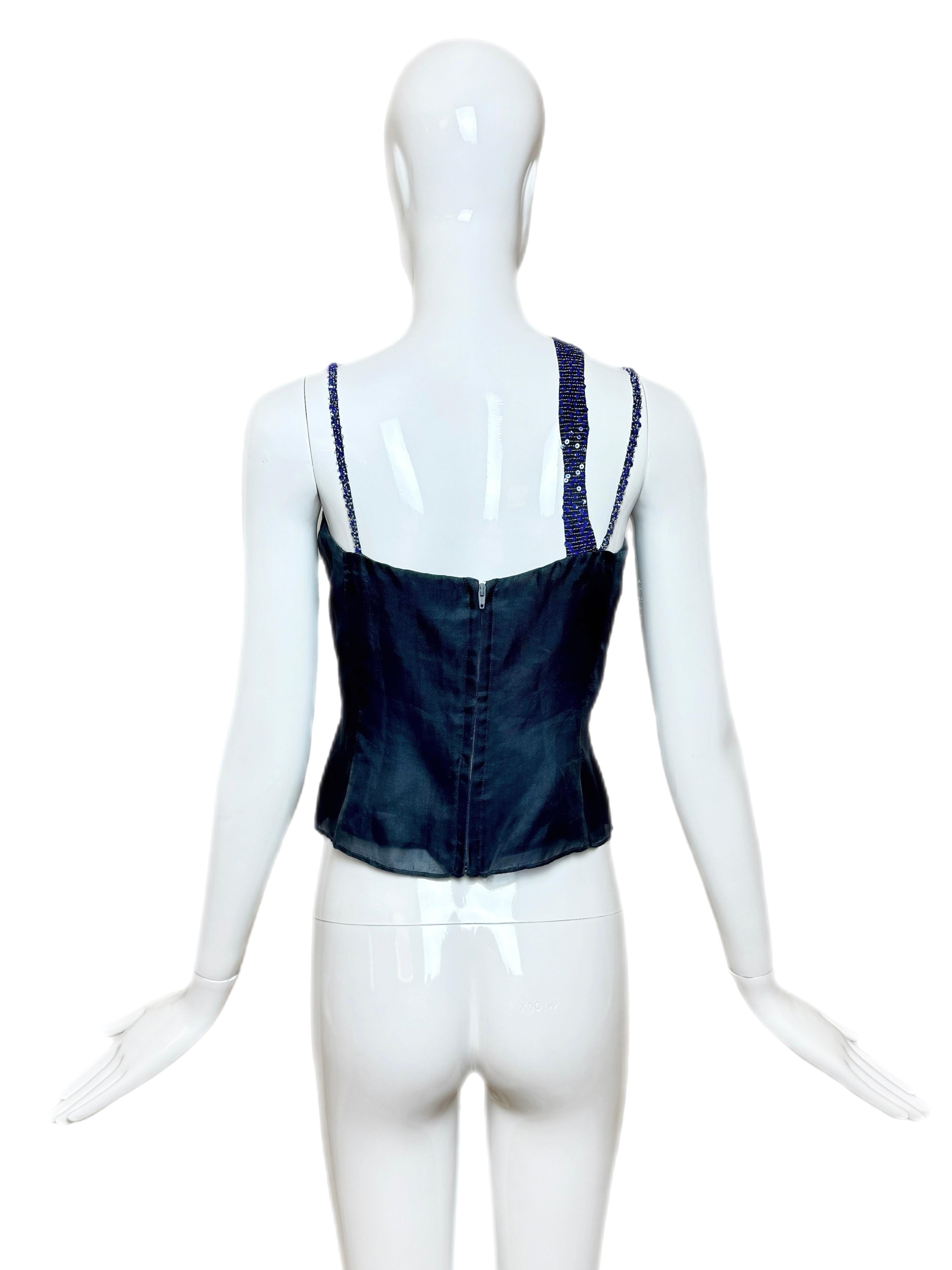 Gris EMPORIO ARMANI 1999 Vintage By Soie Cami perlé Embelli en vente