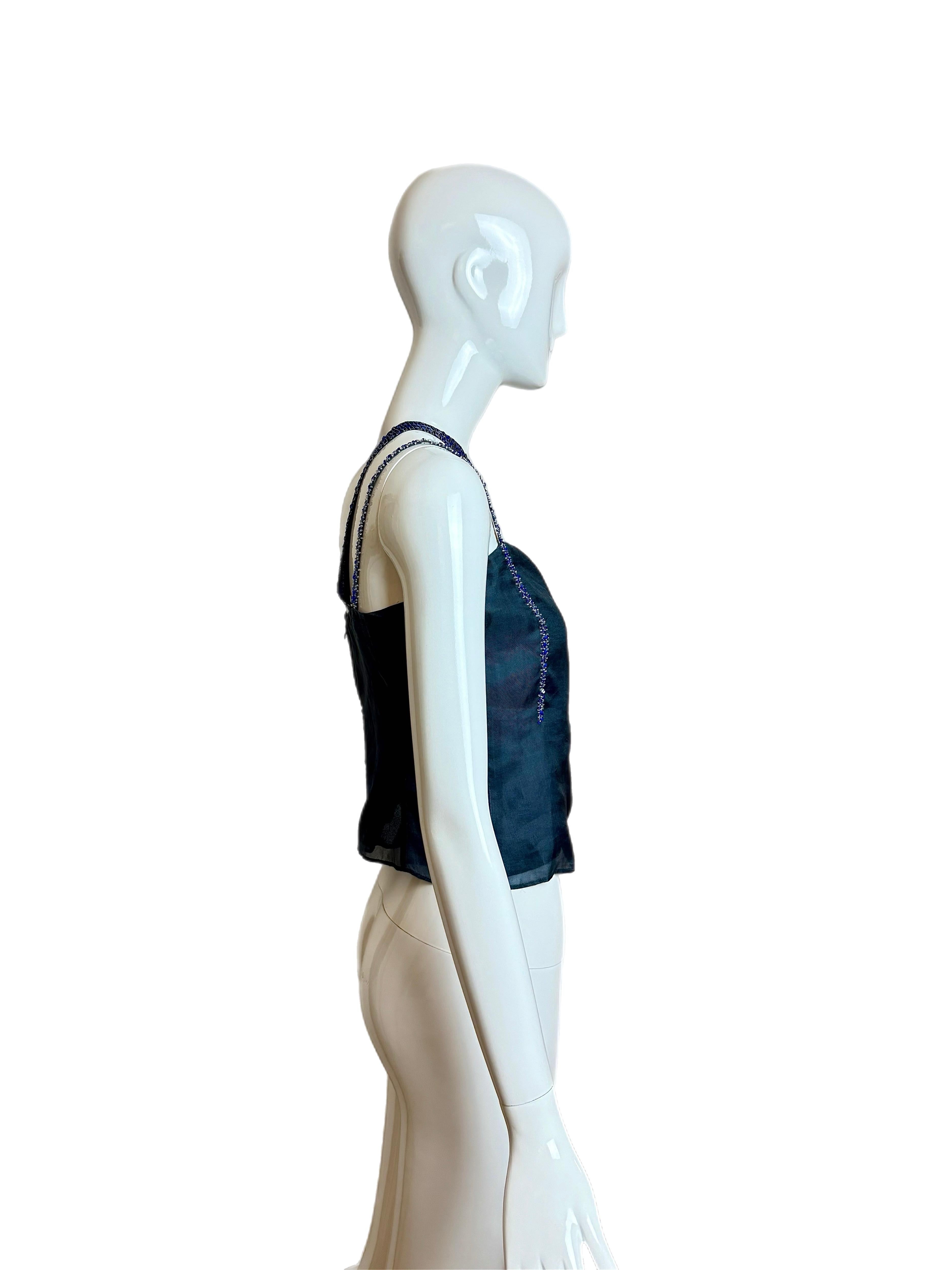 EMPORIO ARMANI 1999 Vintage By Soie Cami perlé Embelli Excellent état - En vente à Leonardo, NJ