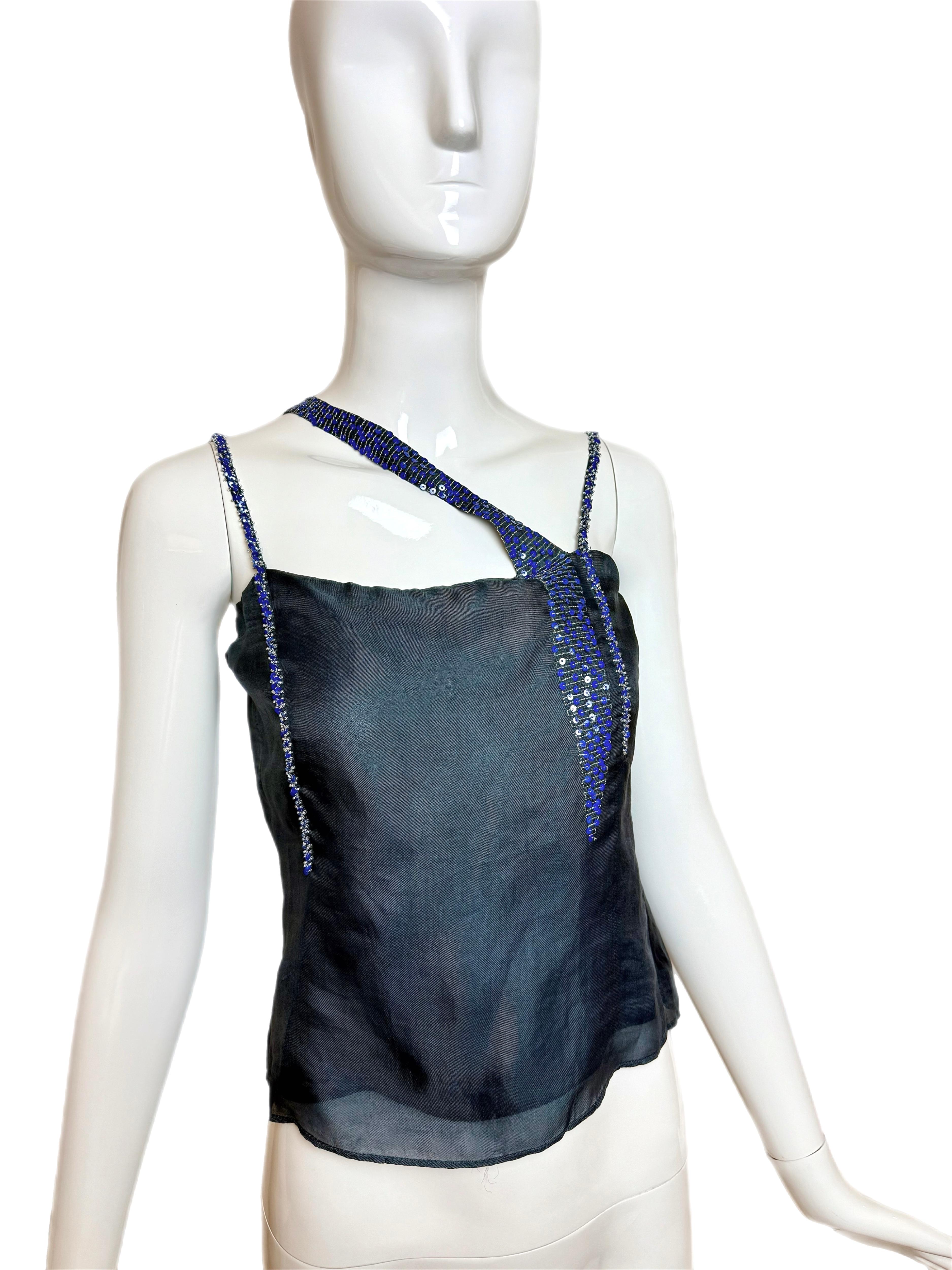 EMPORIO ARMANI 1999 Vintage By Soie Cami perlé Embelli en vente 1