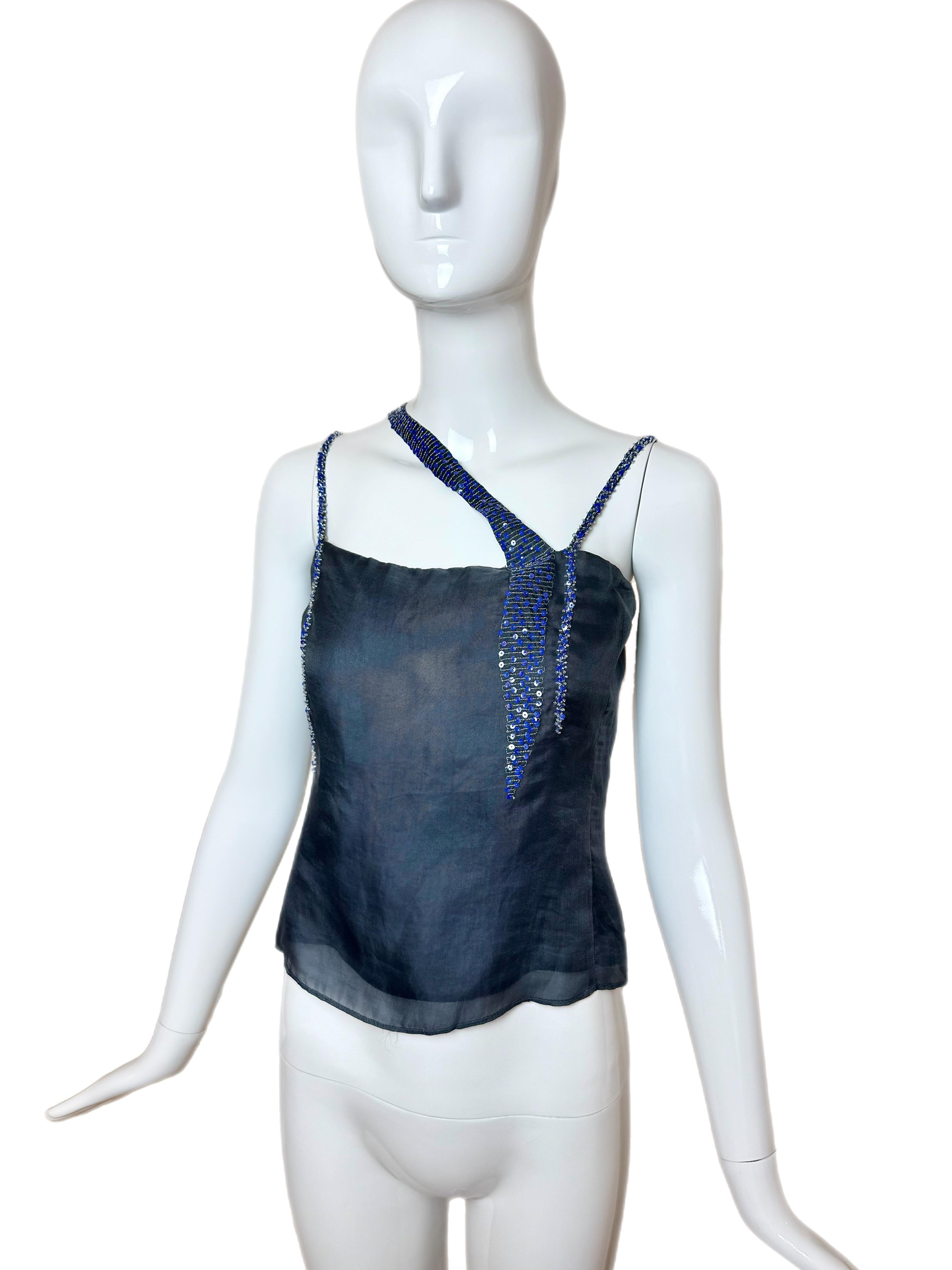 EMPORIO ARMANI 1999 Vintage By Soie Cami perlé Embelli en vente 2