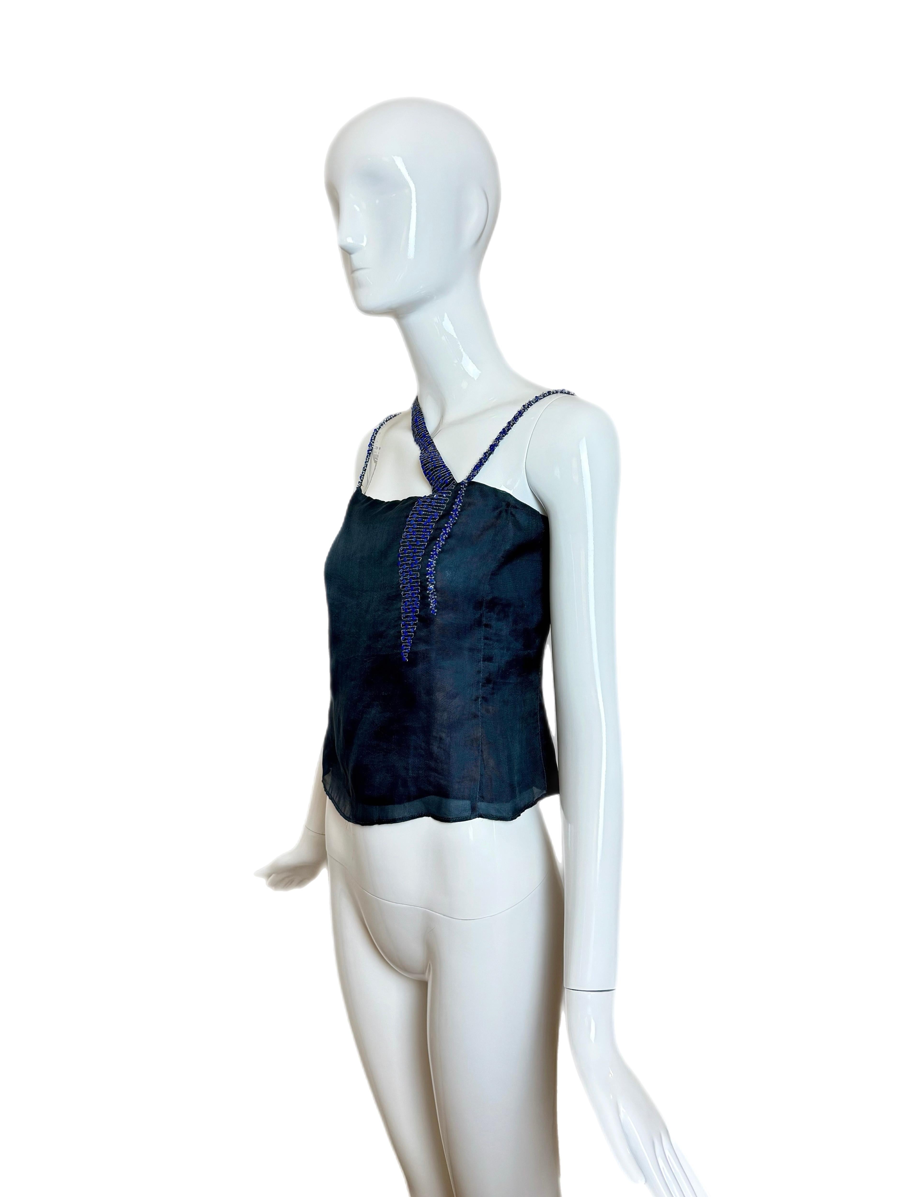 EMPORIO ARMANI 1999 Vintage By Soie Cami perlé Embelli en vente 4
