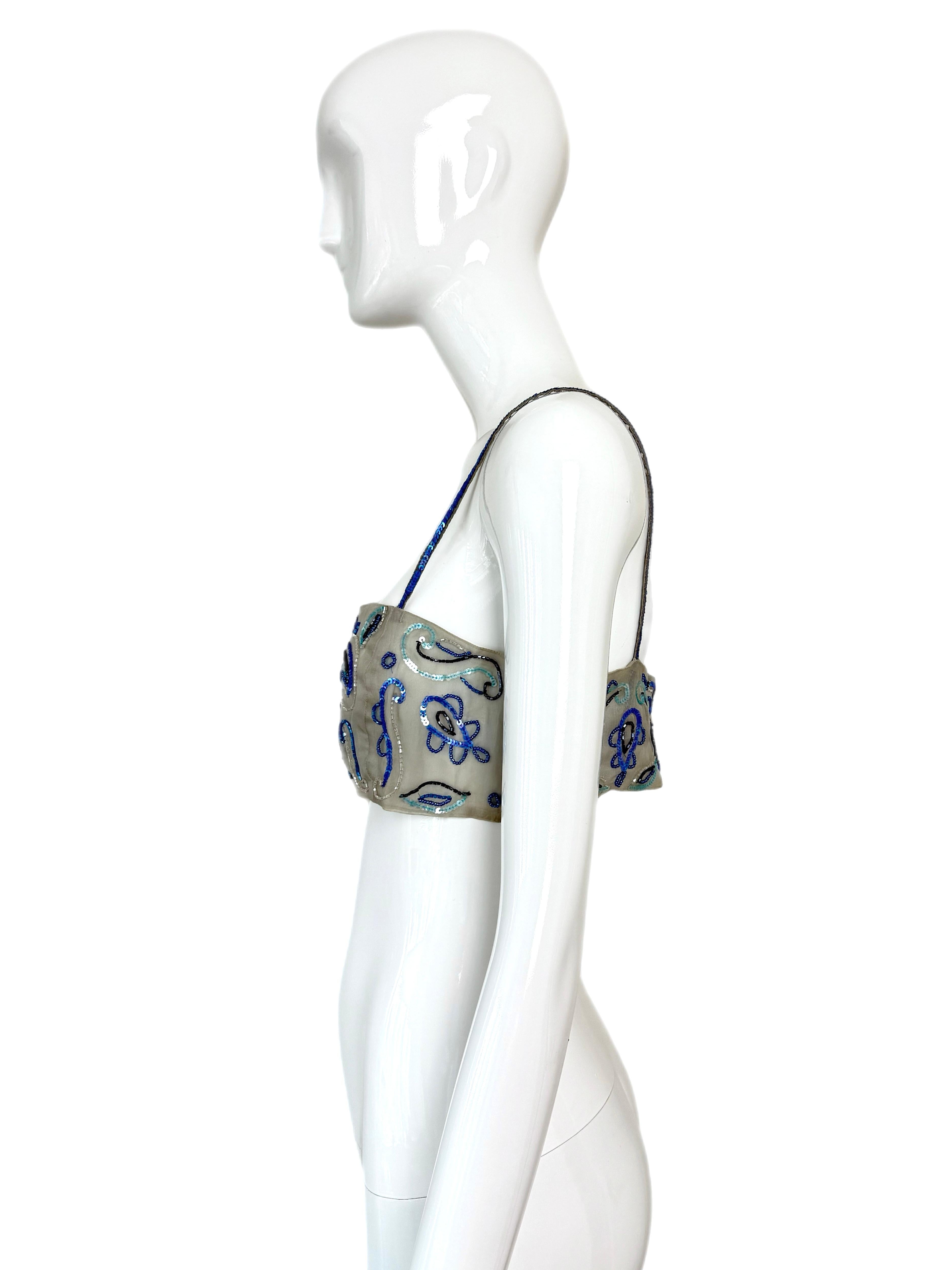 EMPORIO ARMANI 2001 Vintage Runway Silk Embellished Bandeau Top Bead Sequin In condizioni buone in vendita a Leonardo, NJ
