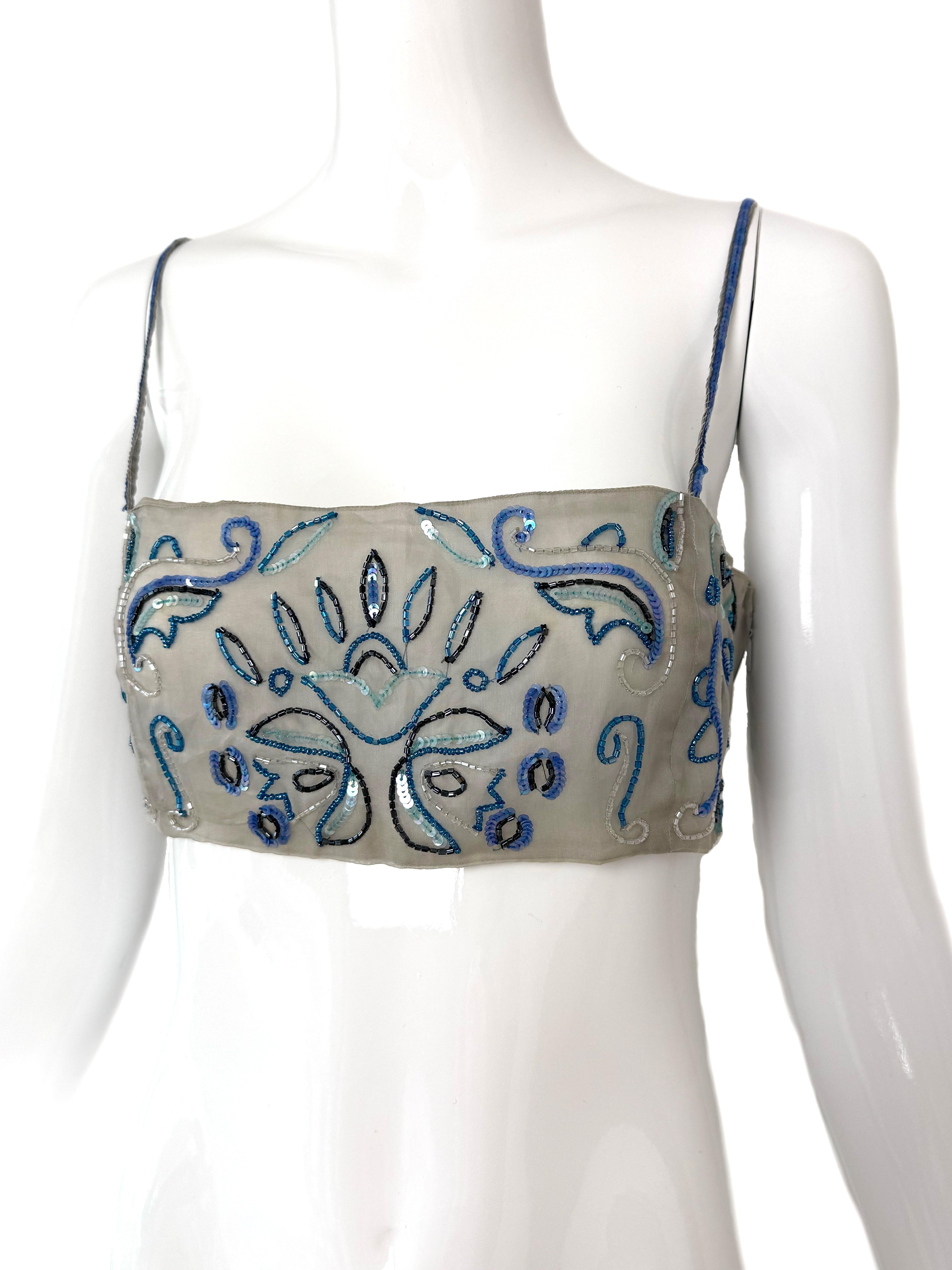 Donna EMPORIO ARMANI 2001 Vintage Runway Silk Embellished Bandeau Top Bead Sequin in vendita