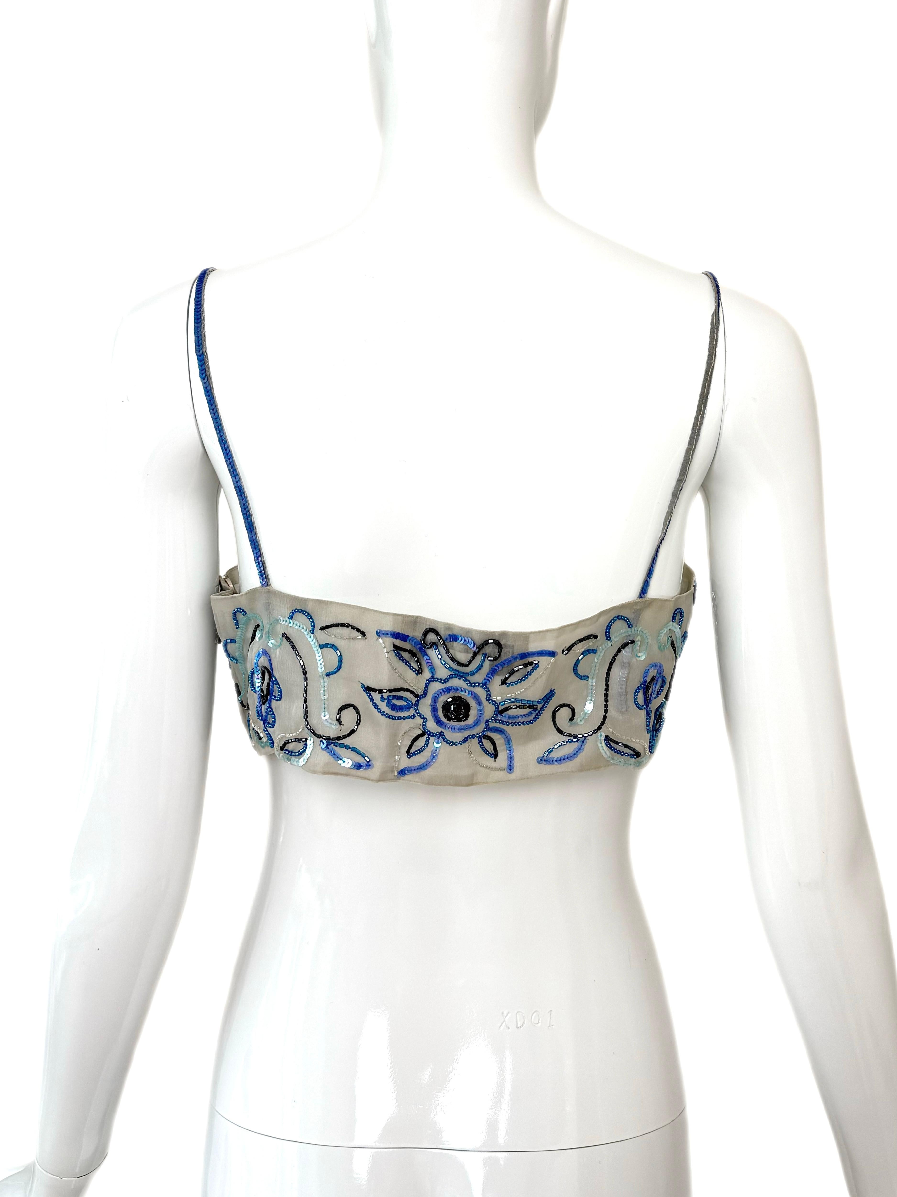 EMPORIO ARMANI 2001 Vintage Runway Silk Embellished Bandeau Top Bead Sequin in vendita 2