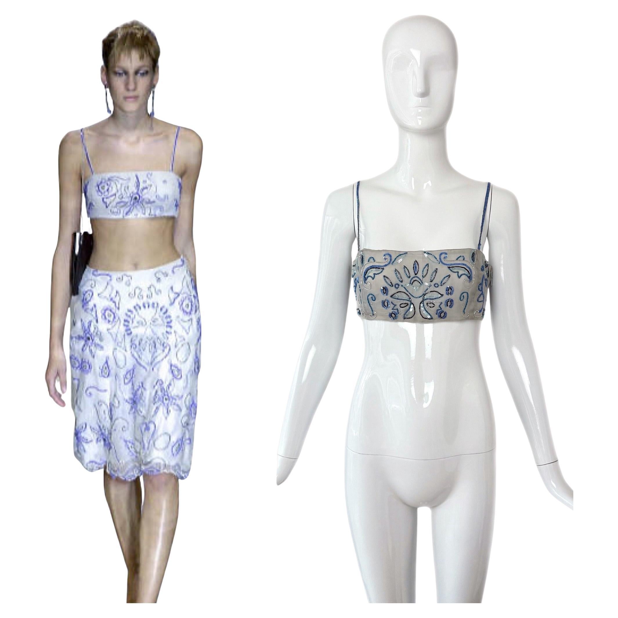 EMPORIO ARMANI 2001 Vintage Runway Silk Embellished Bandeau Top Bead Sequin in vendita