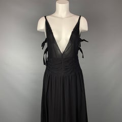 EMPORIO ARMANI 2002 Size 6 Black Chiffon Ruched Plunging Gown