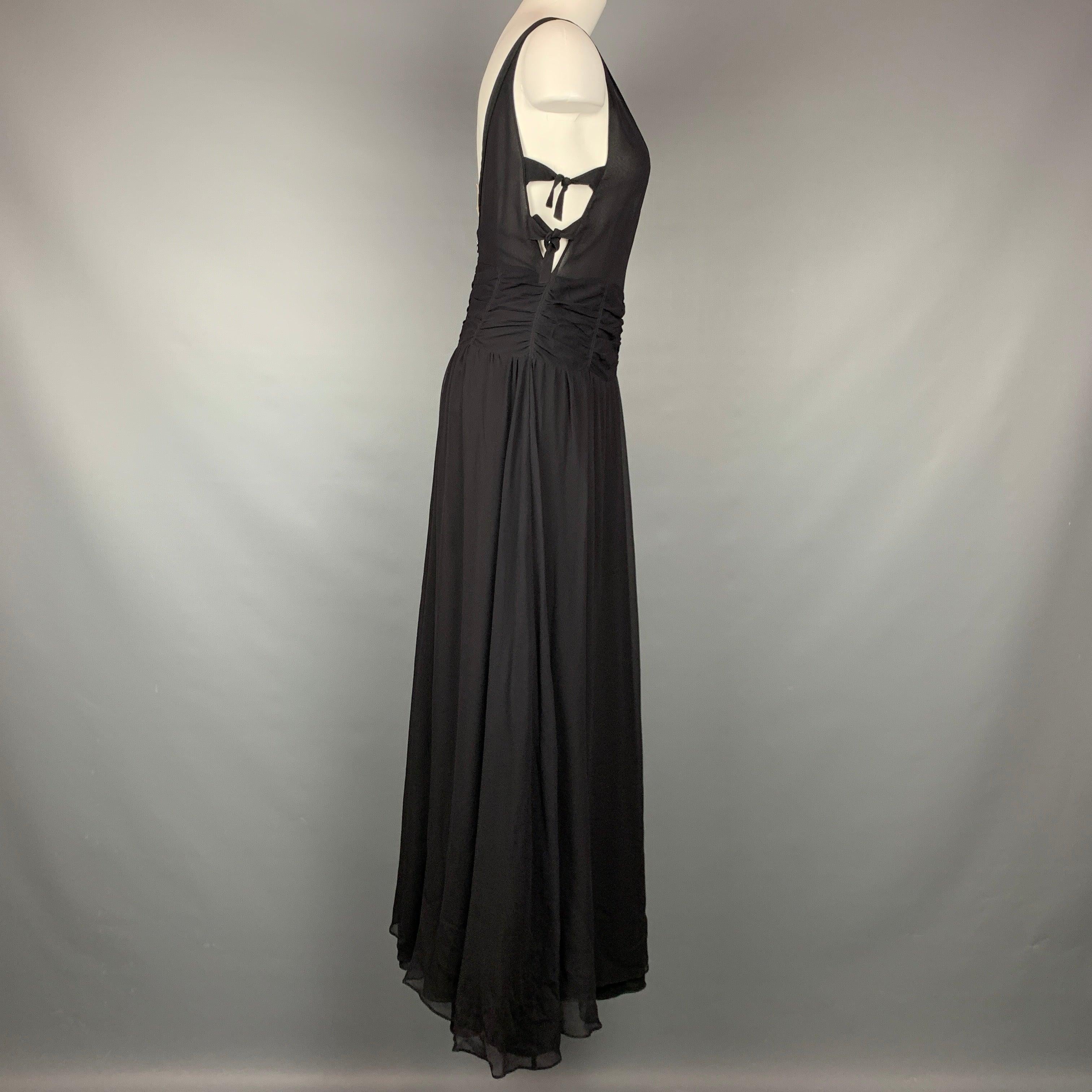 EMPORIO ARMANI 2002 Size 6 Black Chiffon Ruched Plunging Gown In Good Condition In San Francisco, CA
