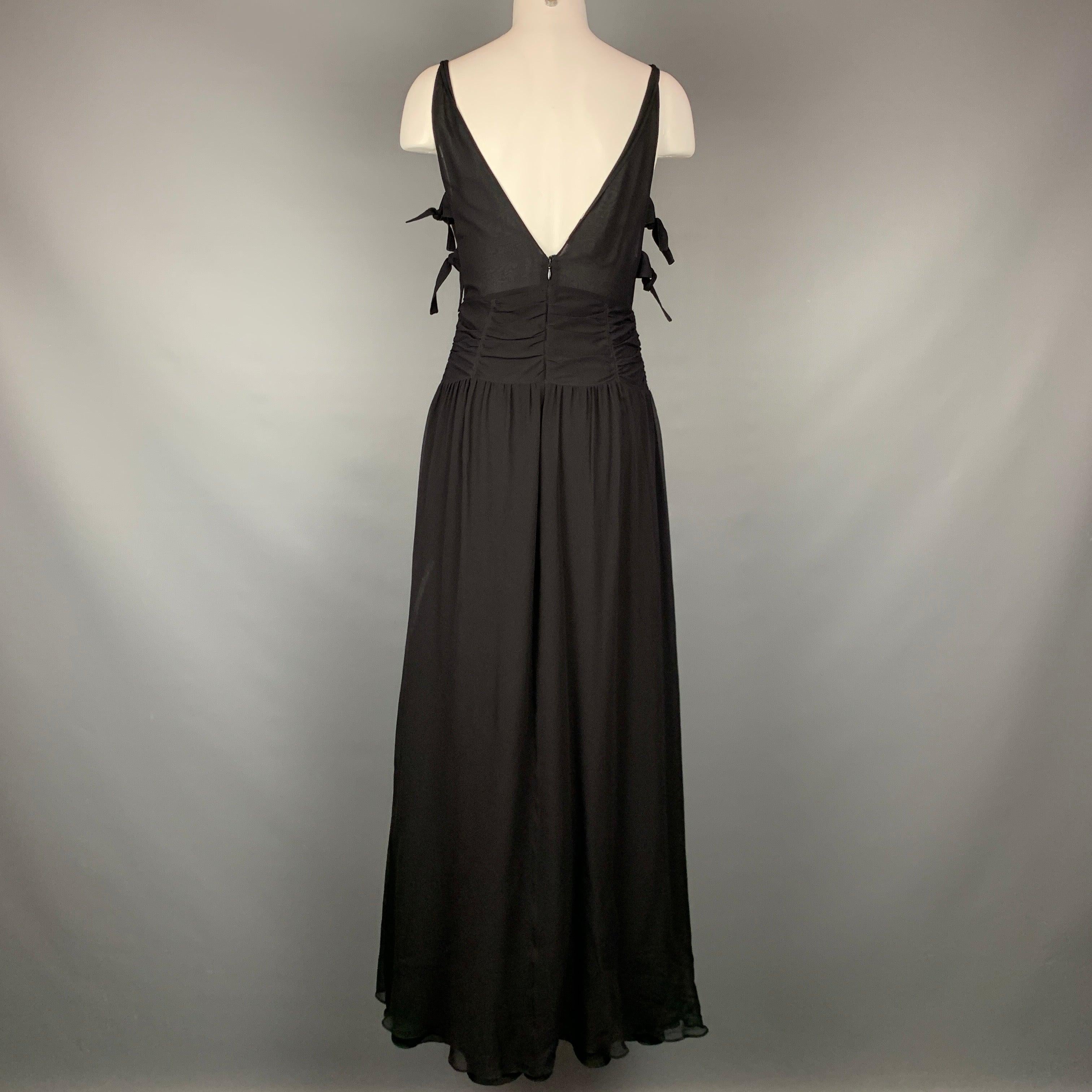 Women's EMPORIO ARMANI 2002 Size 6 Black Chiffon Ruched Plunging Gown