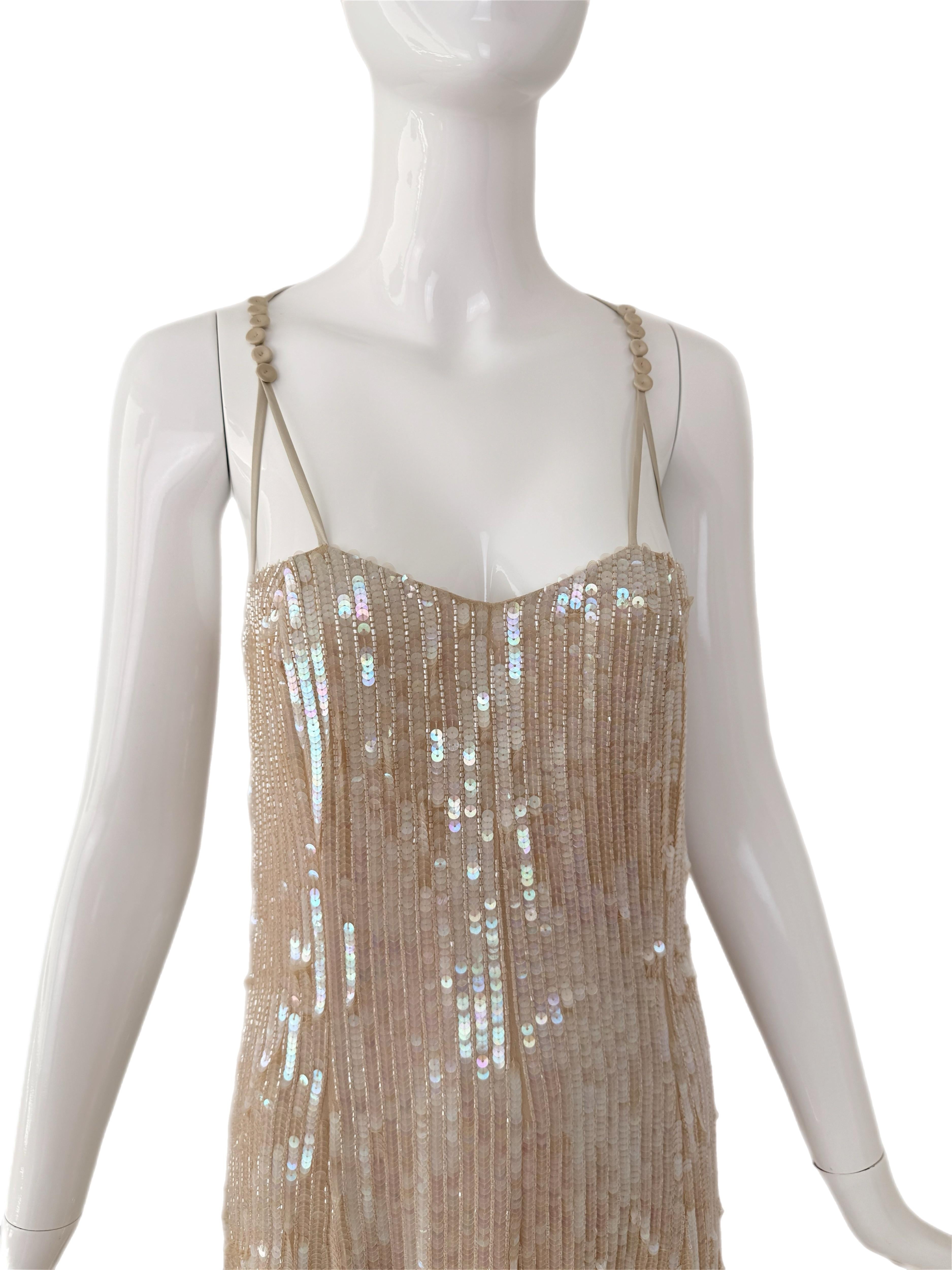 Gray EMPORIO ARMANI 2007 Vintage Iridescent Nude Sequin Dress For Sale