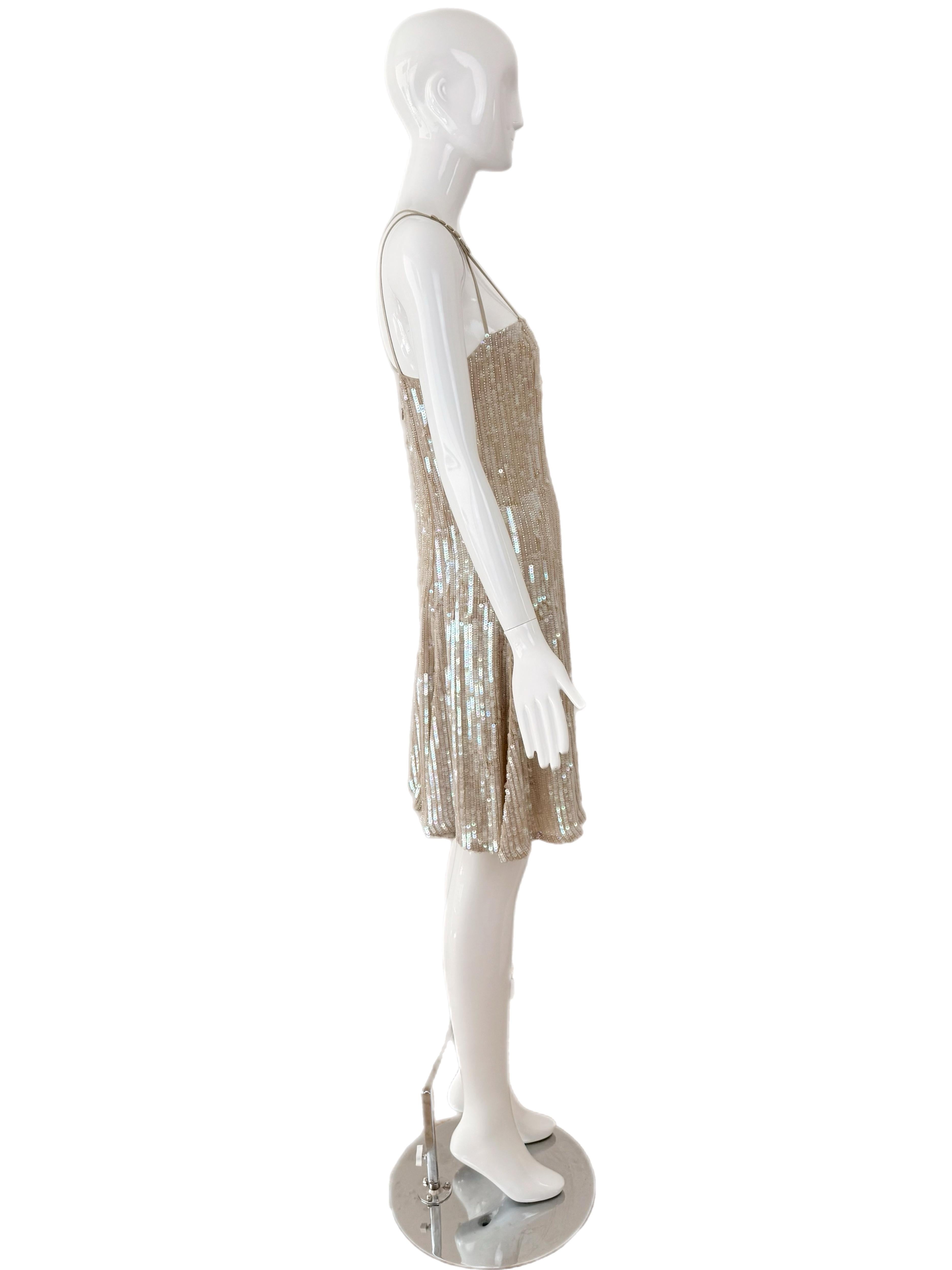 EMPORIO ARMANI 2007 Vintage Iridescent Nude Sequin Dress In Excellent Condition For Sale In Leonardo, NJ