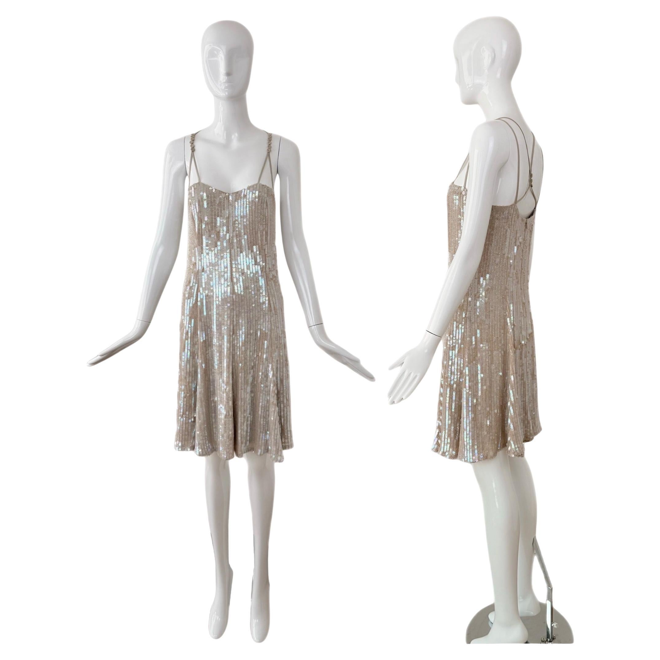 EMPORIO ARMANI 2007 Vintage Iridescent Nude Sequin Dress For Sale