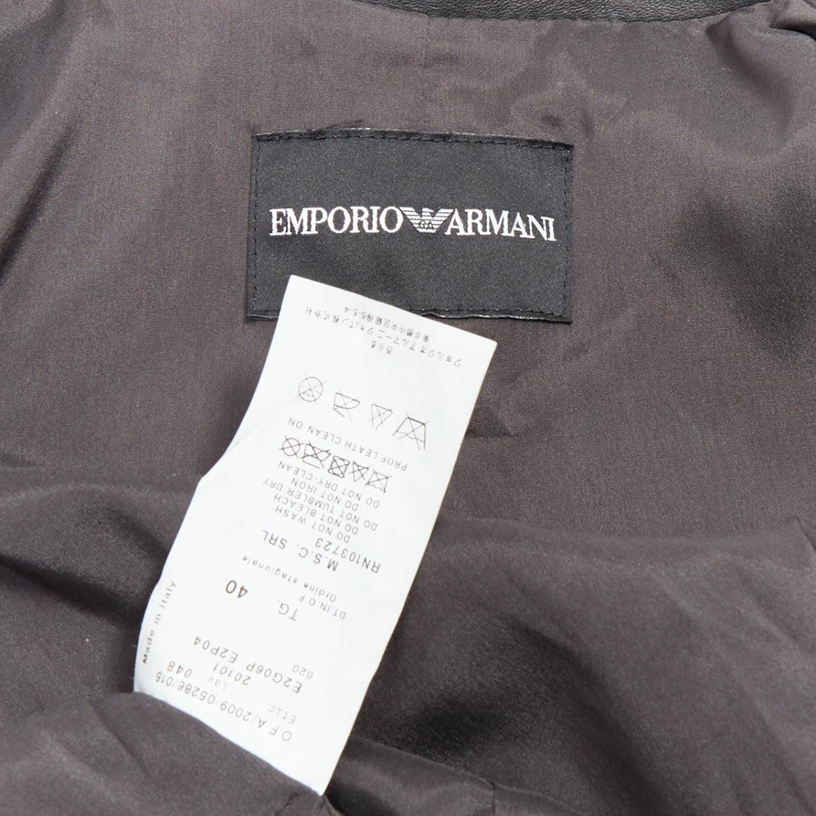 EMPORIO ARMANI 2009 black lambskin embroidered scalloped trim crop jacket IT40 S For Sale 4