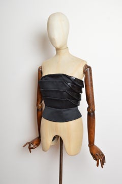 Emporio Armani 2010 Black Clam Shell Strapless Bustier in Black Satin & Patent