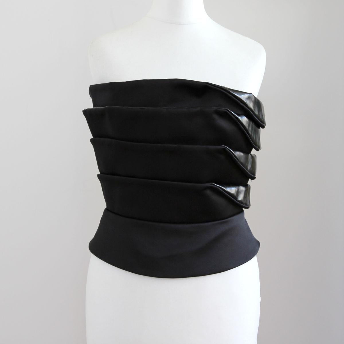 Women's EMPORIO ARMANI 2010 Elegant Black Top / Bustier / Corsage with patent inserts 