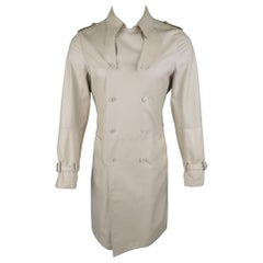 EMPORIO ARMANI 36 Khaki Beige Leather Double Breasted SS16 Trench Coat