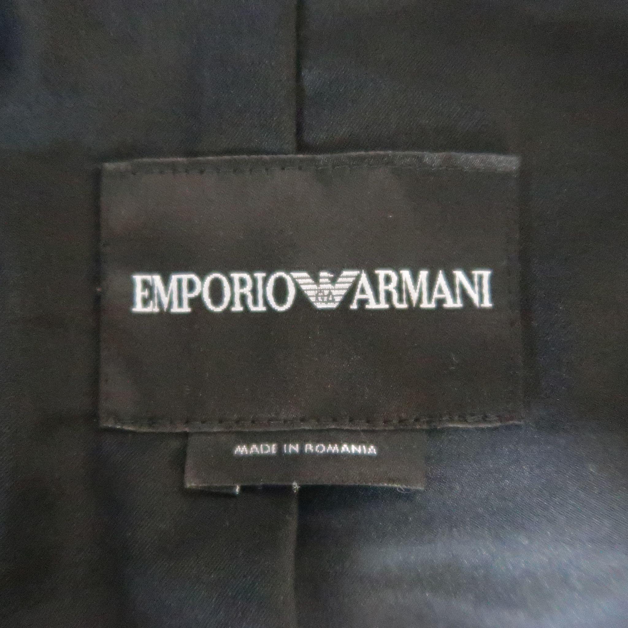 EMPORIO ARMANI 38 Black Leather Collarless Oversized Zipper Jacket 1