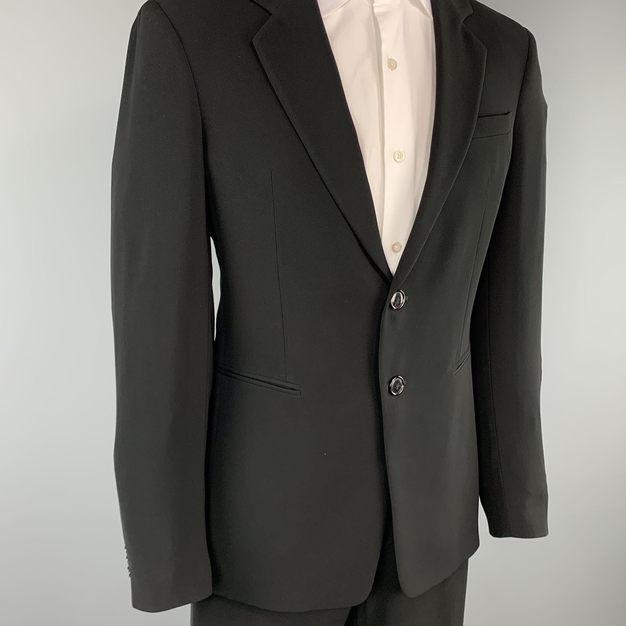 EMPORIO ARMANI 38 Regular Black Solid Polyester 32 x 31 Suit In Excellent Condition In San Francisco, CA