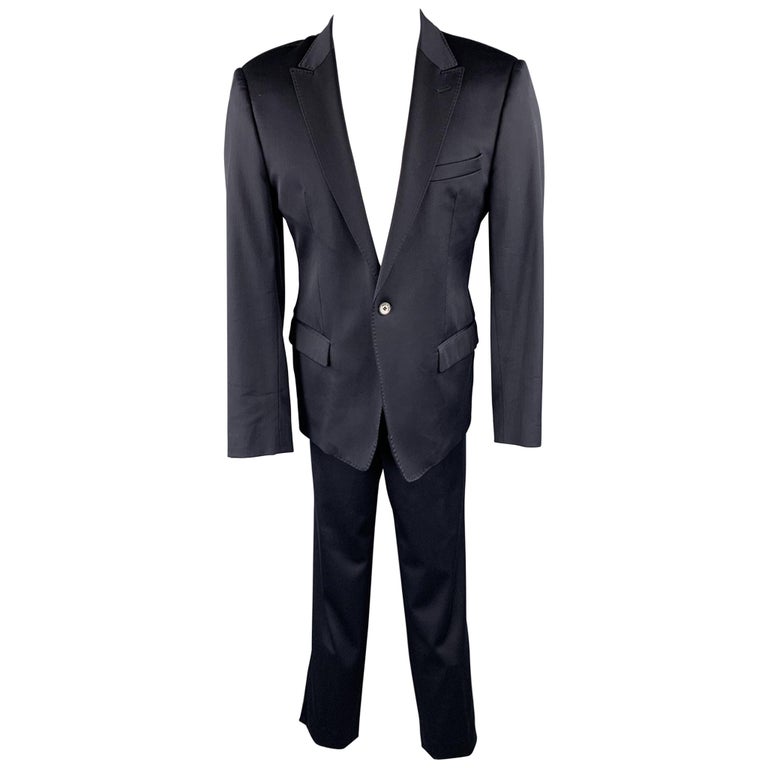 EMPORIO ARMANI 42 Regular Navy Wool Blend Peak Lapel Suit at 1stDibs