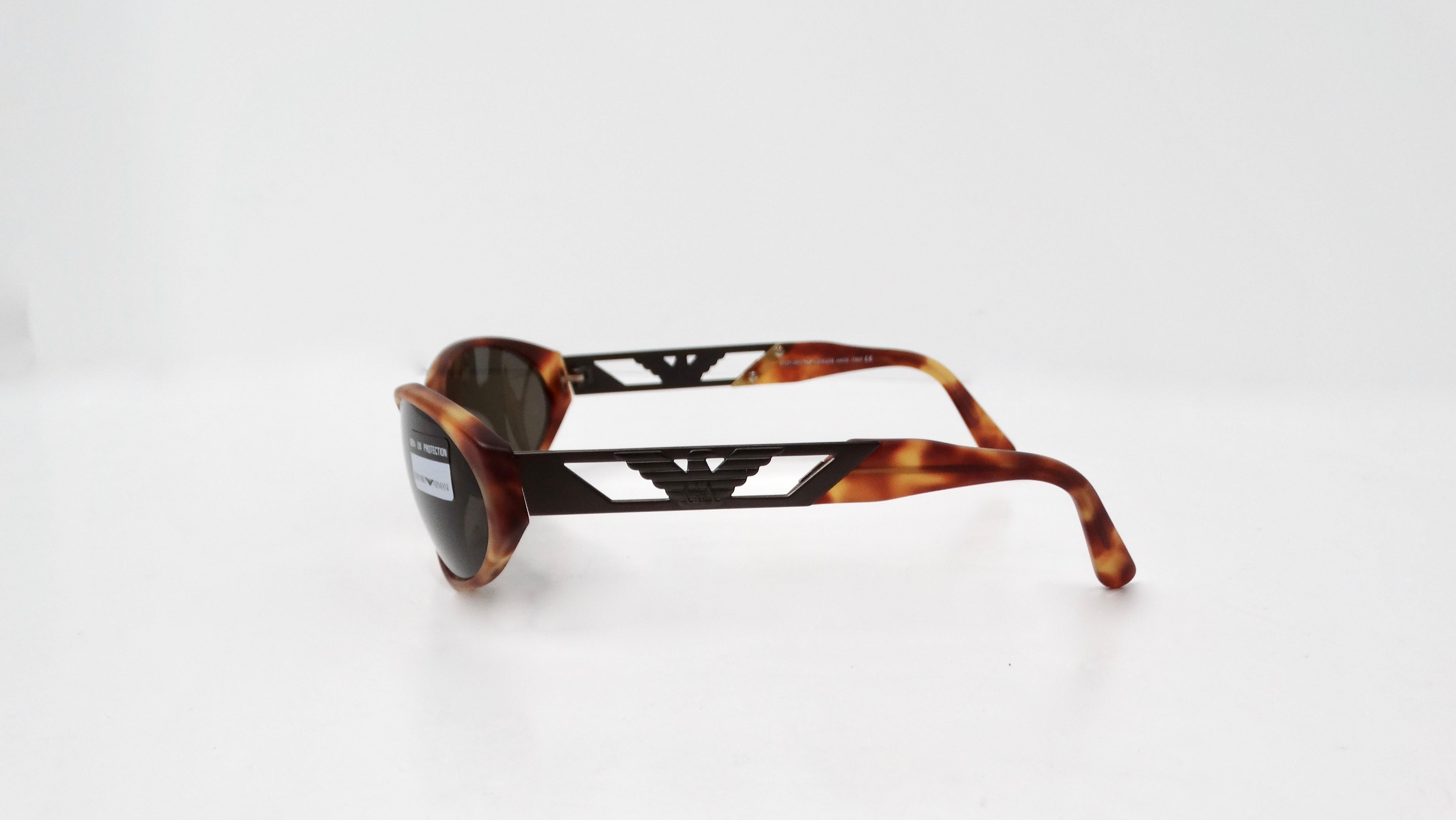 Black Emporio Armani 544-S Blond Tortoise Tinted Oval Lense Shield Sunglasses For Sale