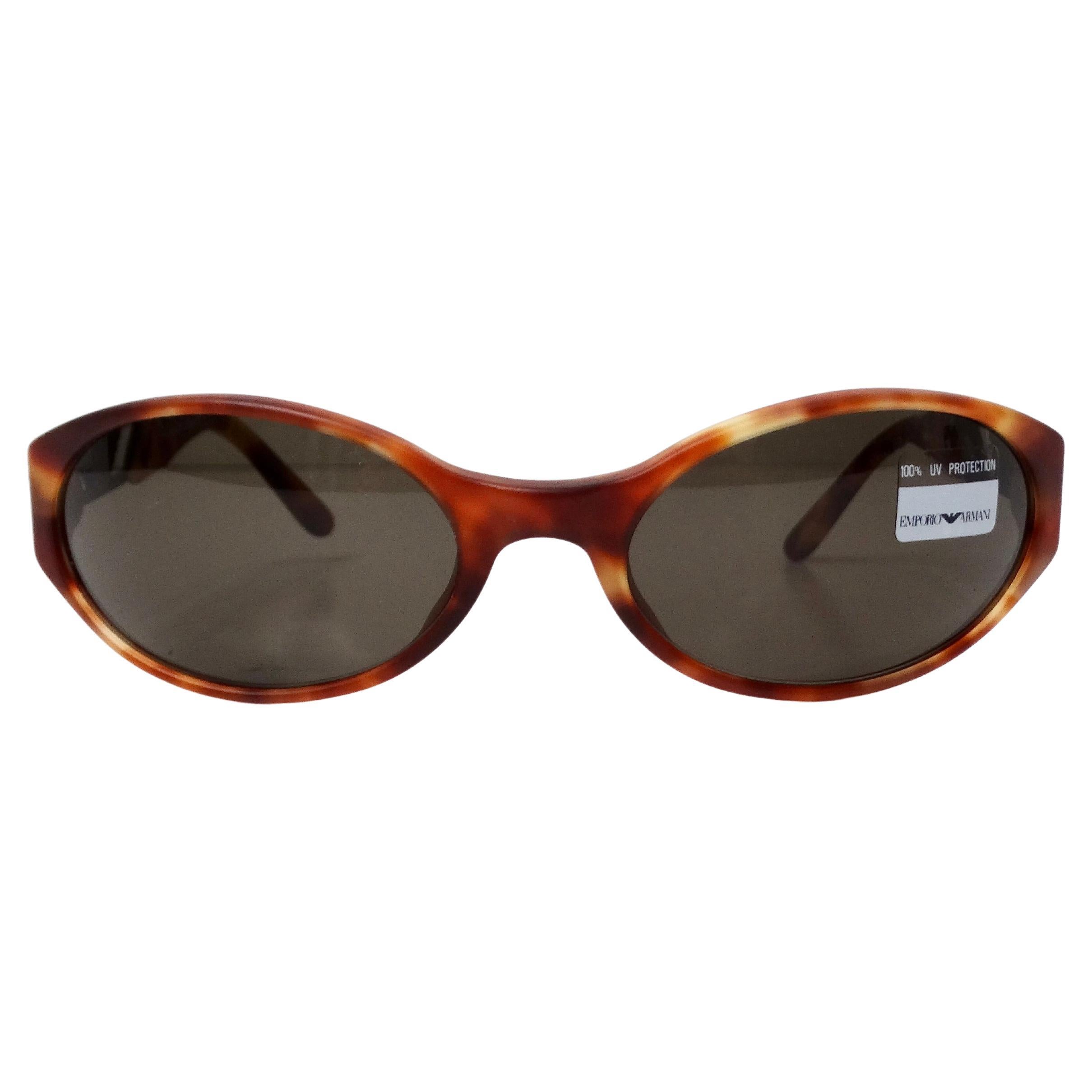 Emporio Armani 544-S Blond Tortoise Tinted Oval Lense Shield Sunglasses For Sale