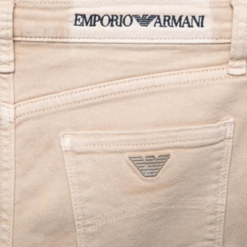 De las mujeres Pantalones pitillo Emporio ARMANI Beige Denim Logo Bordado Cintura 29 en venta
