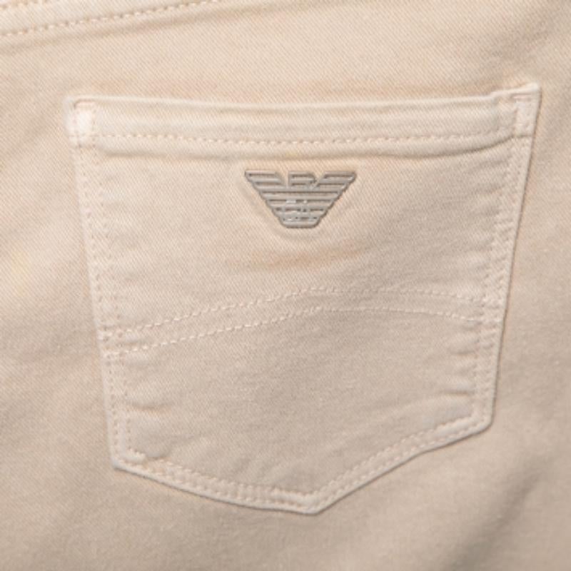 Pantalones pitillo Emporio ARMANI Beige Denim Logo Bordado Cintura 29 en venta 1