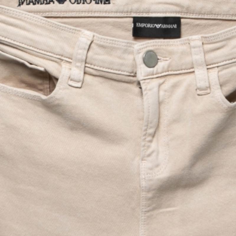 Pantalones pitillo Emporio ARMANI Beige Denim Logo Bordado Cintura 29 en venta 4