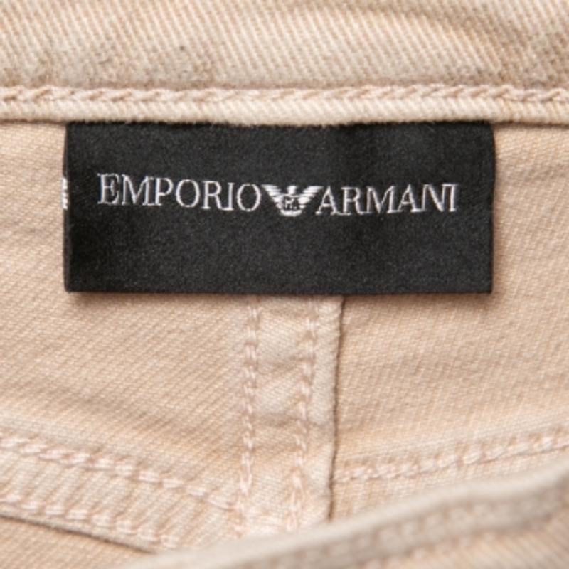 Pantalones pitillo Emporio ARMANI Beige Denim Logo Bordado Cintura 29 en venta 5