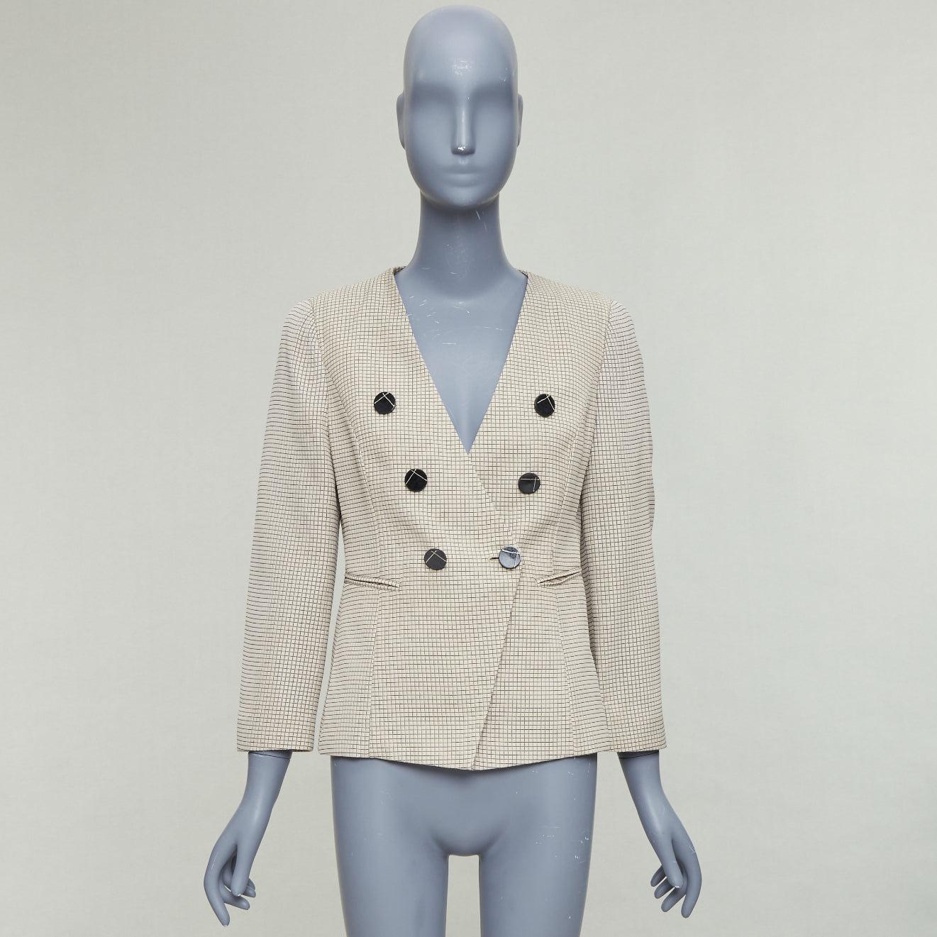 EMPORIO ARMANI beige blazer doppiopetto trapuntato con cuciture a griglia IT44 L. in vendita 5