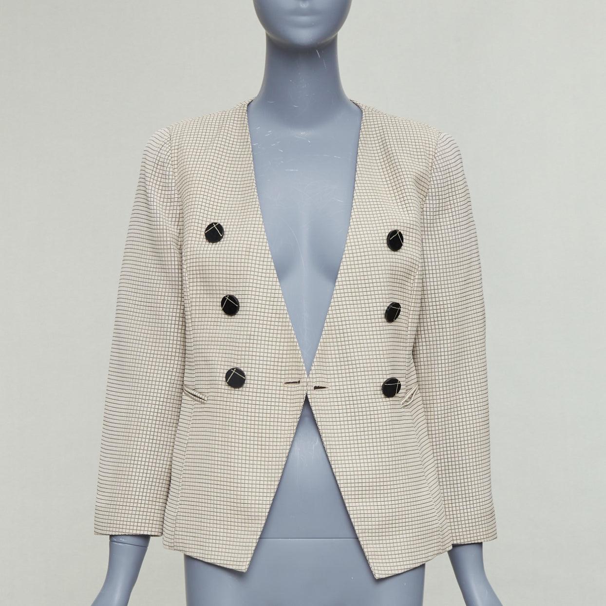 Beige EMPORIO ARMANI beige blazer doppiopetto trapuntato con cuciture a griglia IT44 L. in vendita